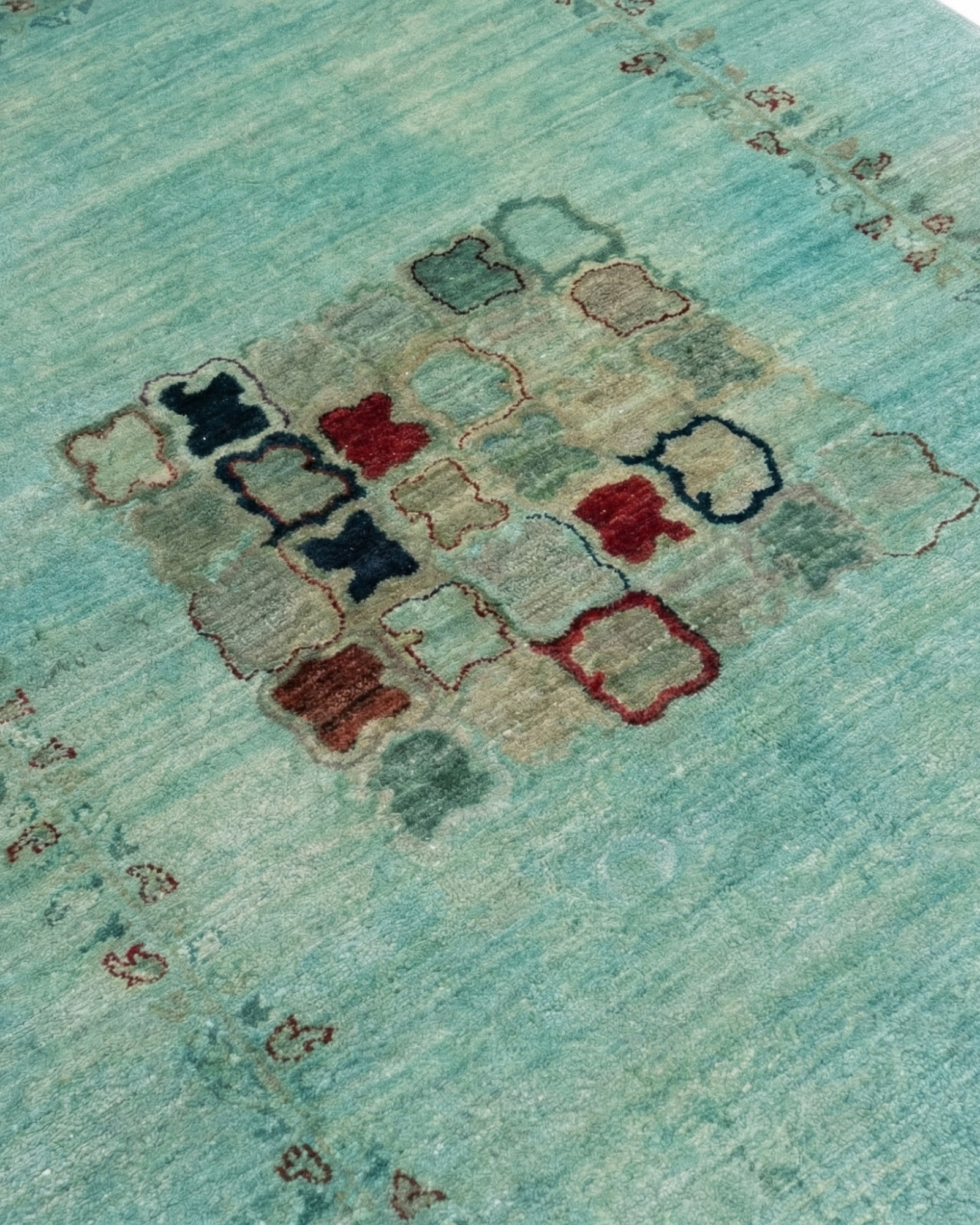 Gabbeh-Style Aqua Field Rug, Iran modern rug, in turquoise / teal, Wool, 183 × 274 cm (6'0" × 9'0"), Nasim Carpets Malaysia — view 3