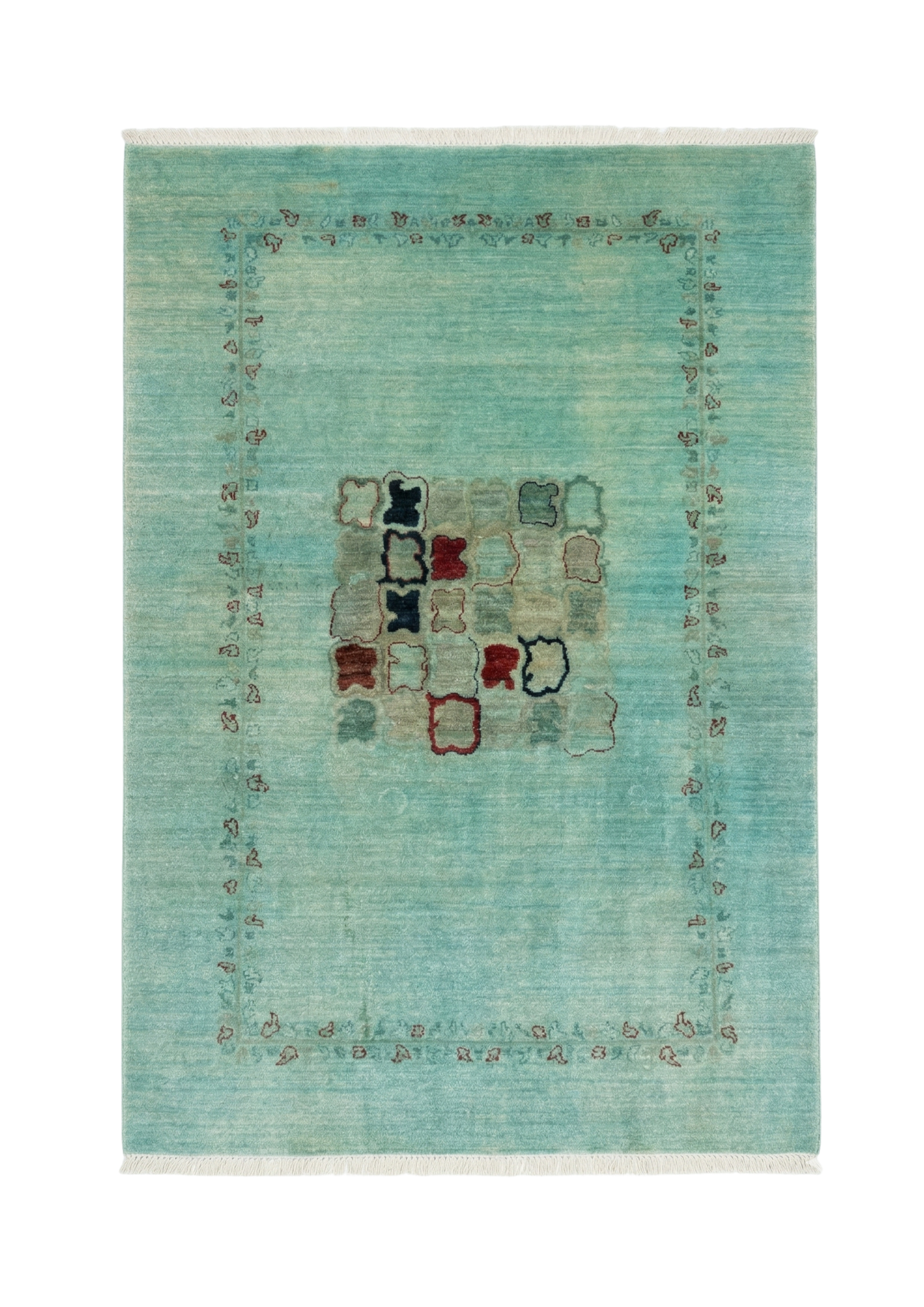 Gabbeh-Style Aqua Field Rug, modern rug, 183 × 274 cm (6'0" × 9'0"), Wool