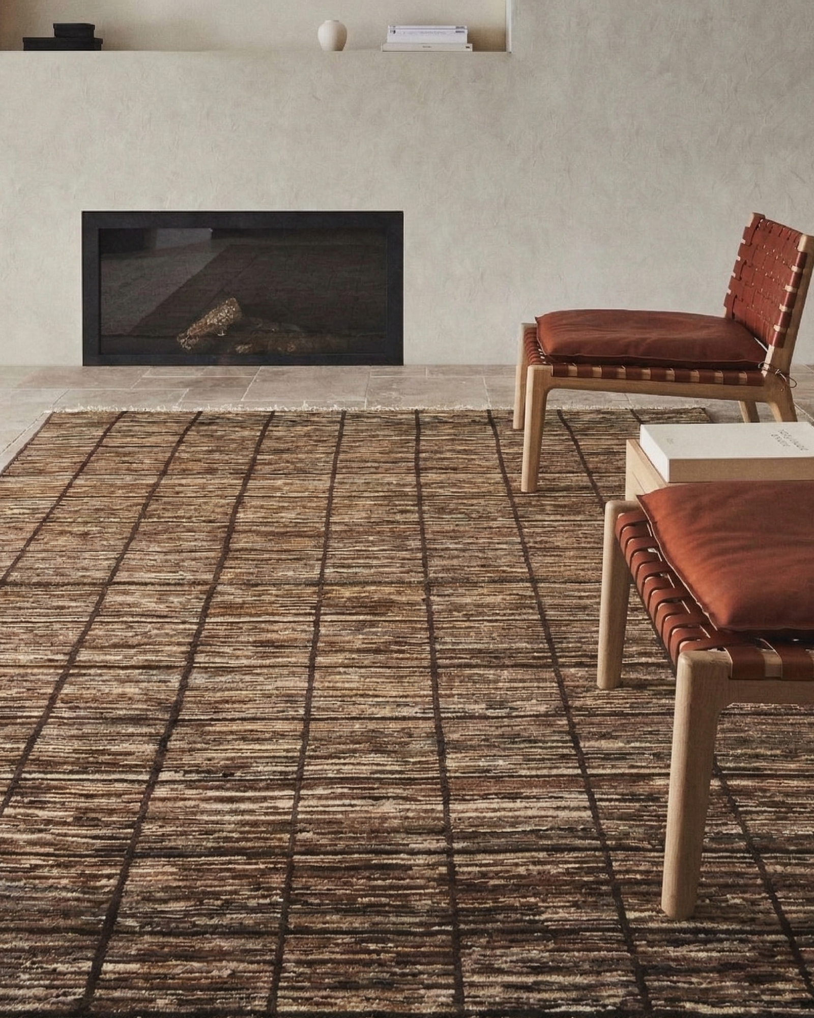 Textured Grid Wool Rug, Iran modern rug, in taupe / brown, Wool, 183 × 274 cm (6'0" × 9'0"), Nasim Carpets Malaysia — view 2