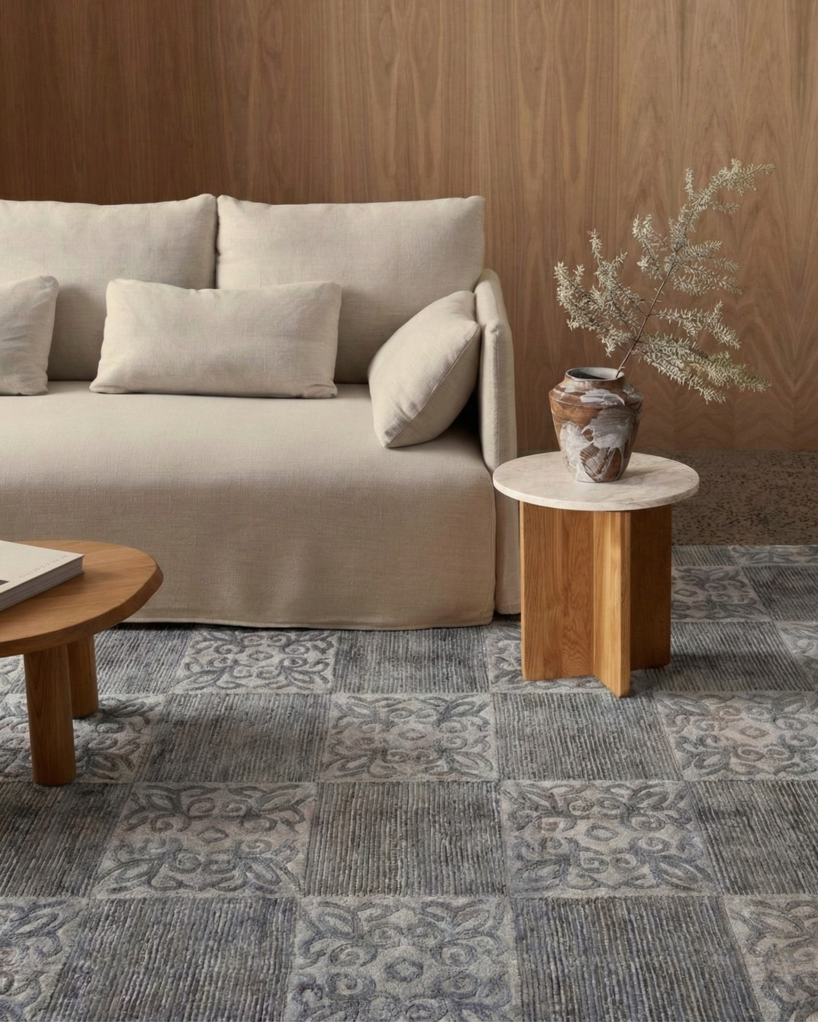 Carved Panel Rug, Iran modern rug, in grey / silver, Wool & Pure Silk, 183 × 274 cm (6'0" × 9'0"), Nasim Carpets Malaysia — view 2