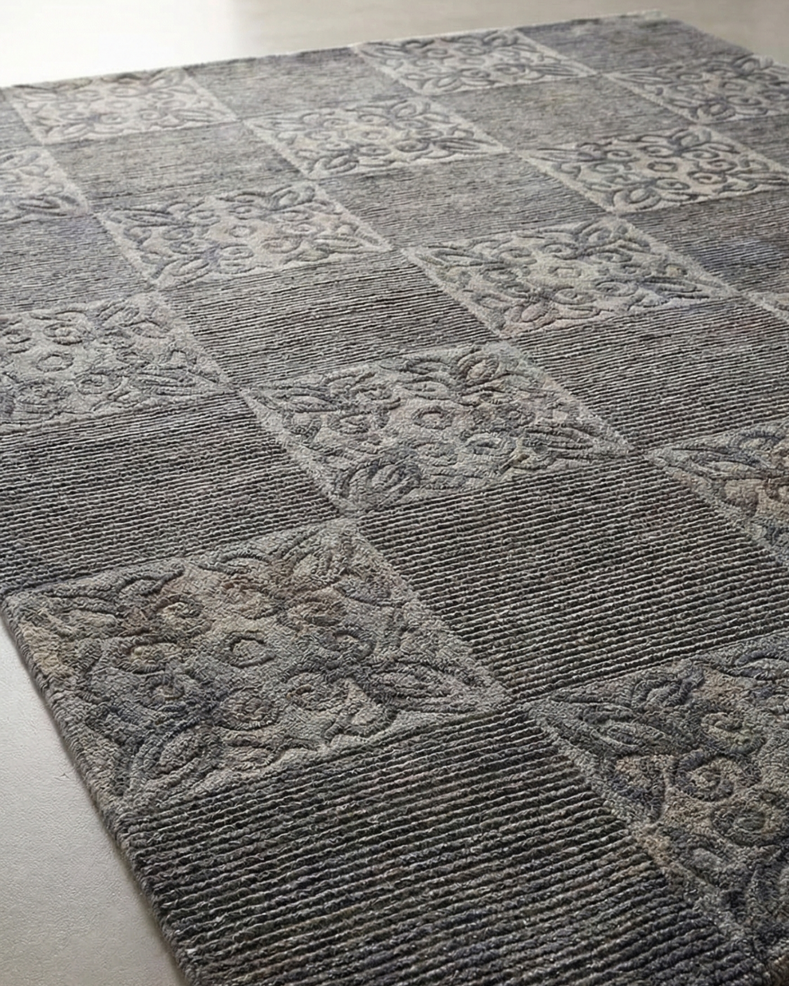 Carved Panel Rug, Iran modern rug, in grey / silver, Wool & Pure Silk, 183 × 274 cm (6'0" × 9'0"), Nasim Carpets Malaysia — view 3