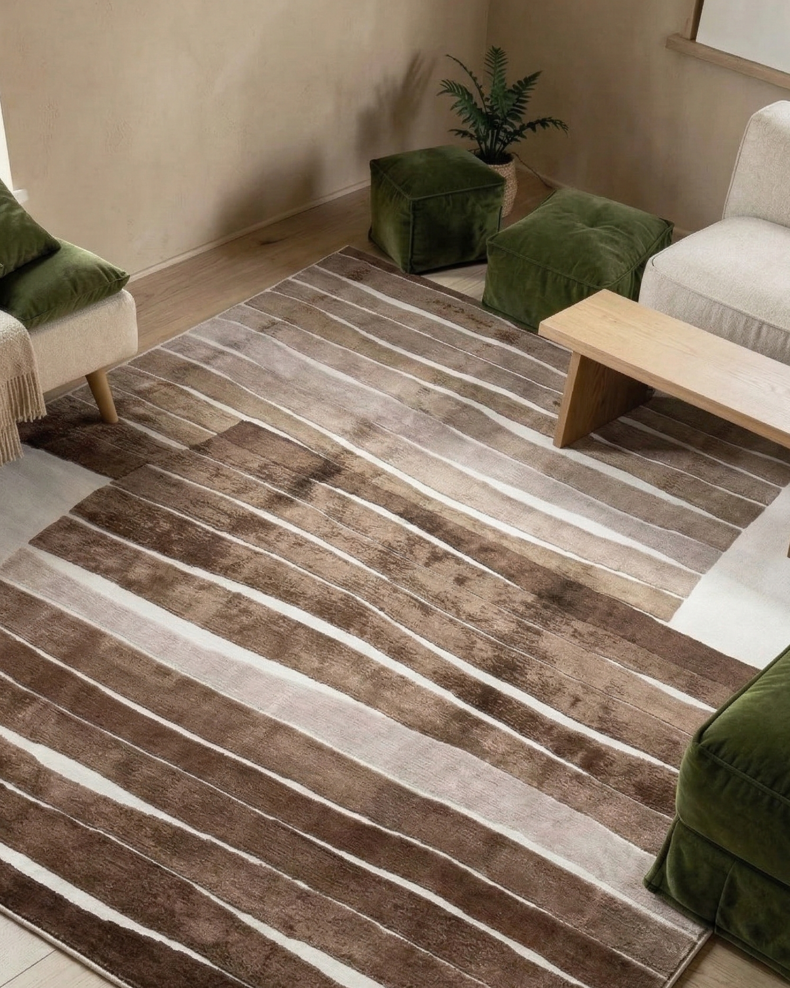 Abstract Stripe Rug, Iran modern rug, in taupe / brown, Wool & Pure Silk, 183 × 274 cm (6'0" × 9'0"), Nasim Carpets Malaysia — view 2