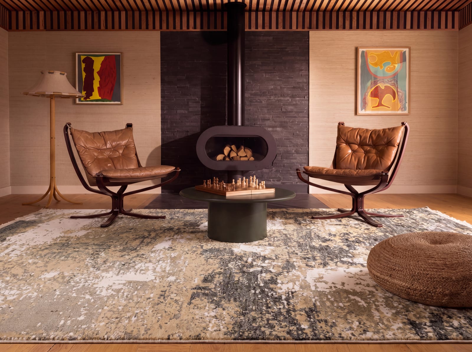 Modern abstract rug in a contemporary room
