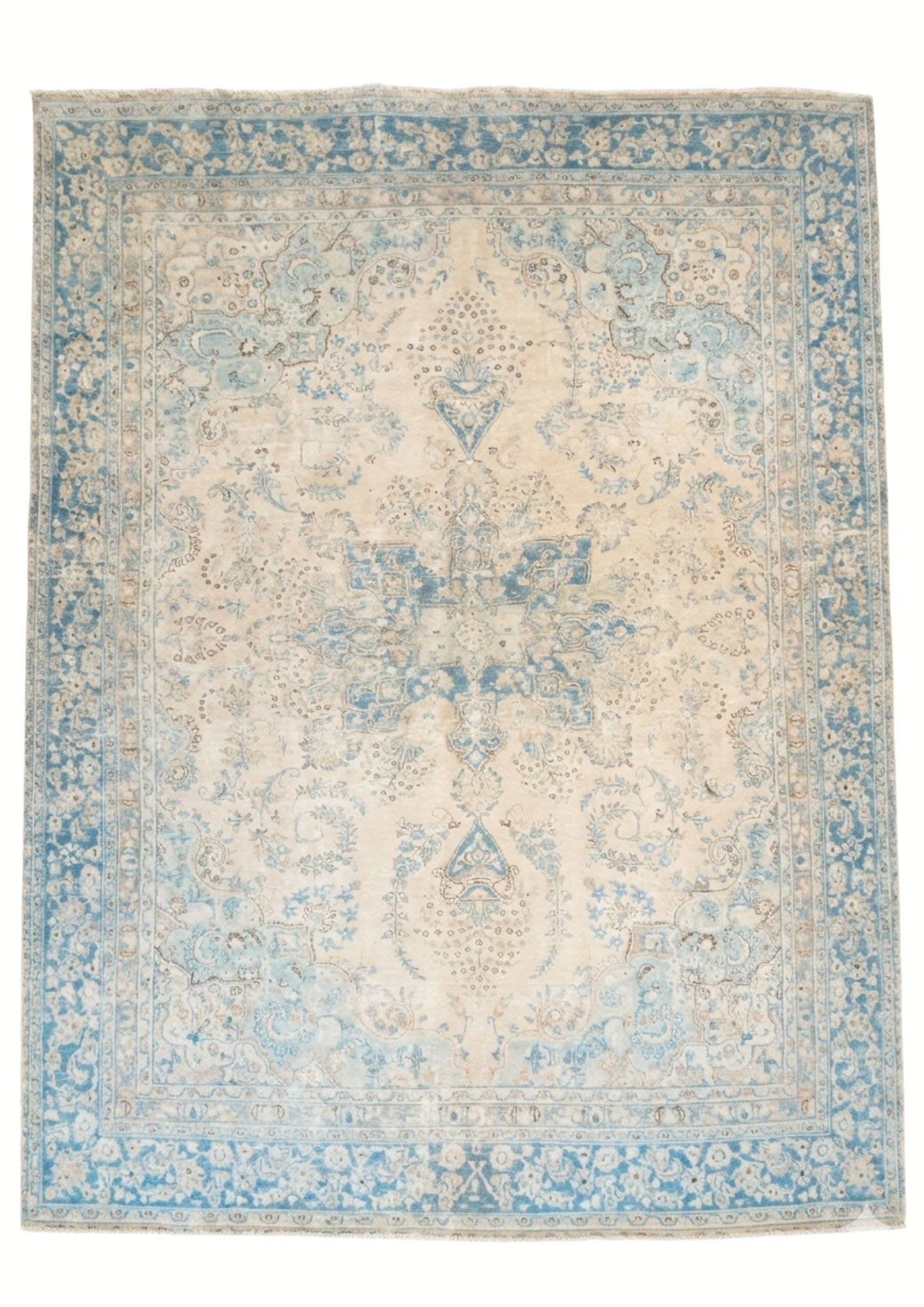 Vintage Tabriz Blue & Ivory Medallion, Tabriz persian rug, in blue, Wool, 274 × 366 cm (9'0" × 12'0"), Nasim Carpets Malaysia — view 1