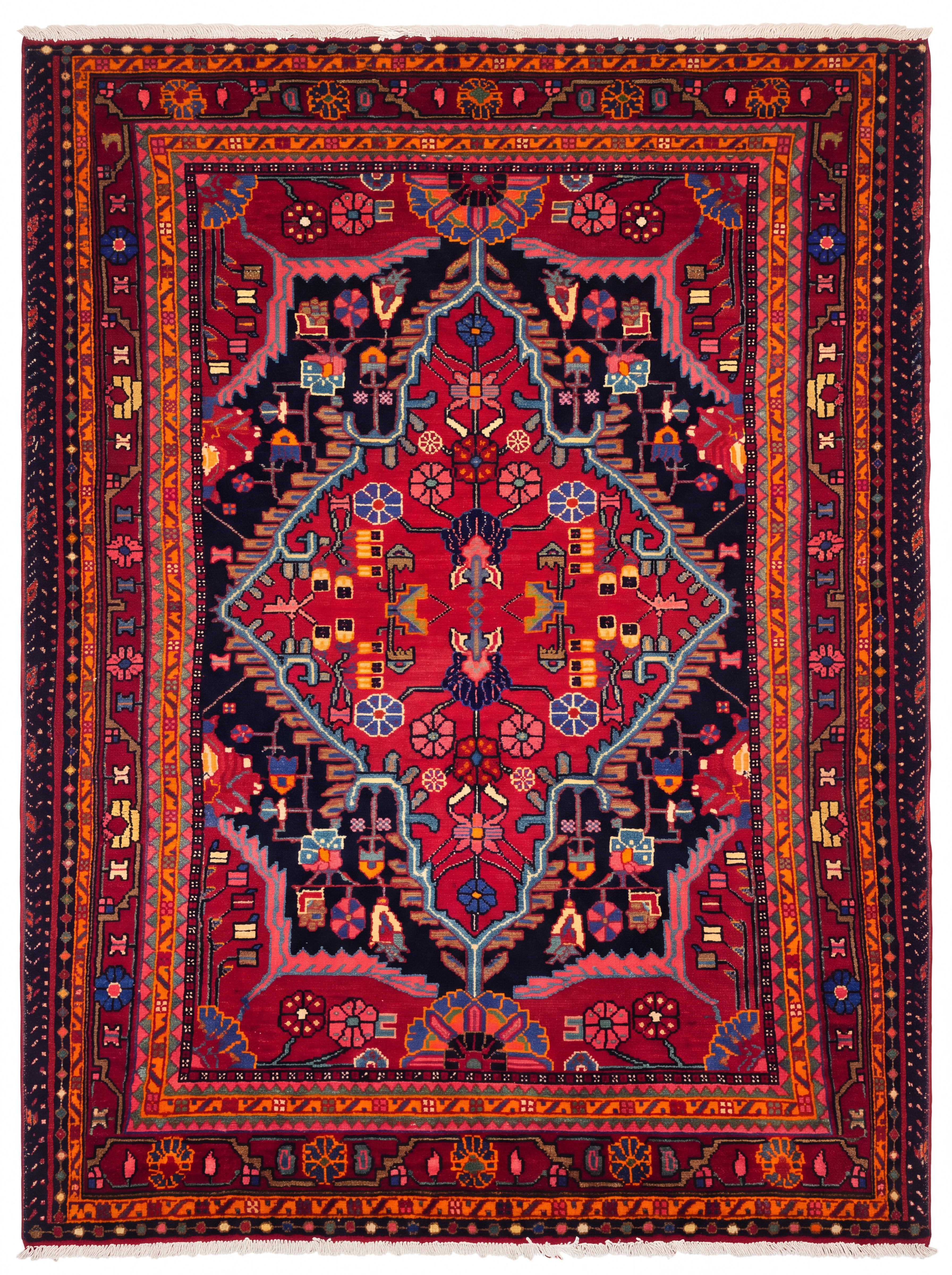 Hamadan Medallion Tree Crimson, Hamadan Region, Western Iran persian rug, in madder red, Wool, 128 × 219 cm (4'2" × 7'2"), Nasim Carpets Malaysia — view 1