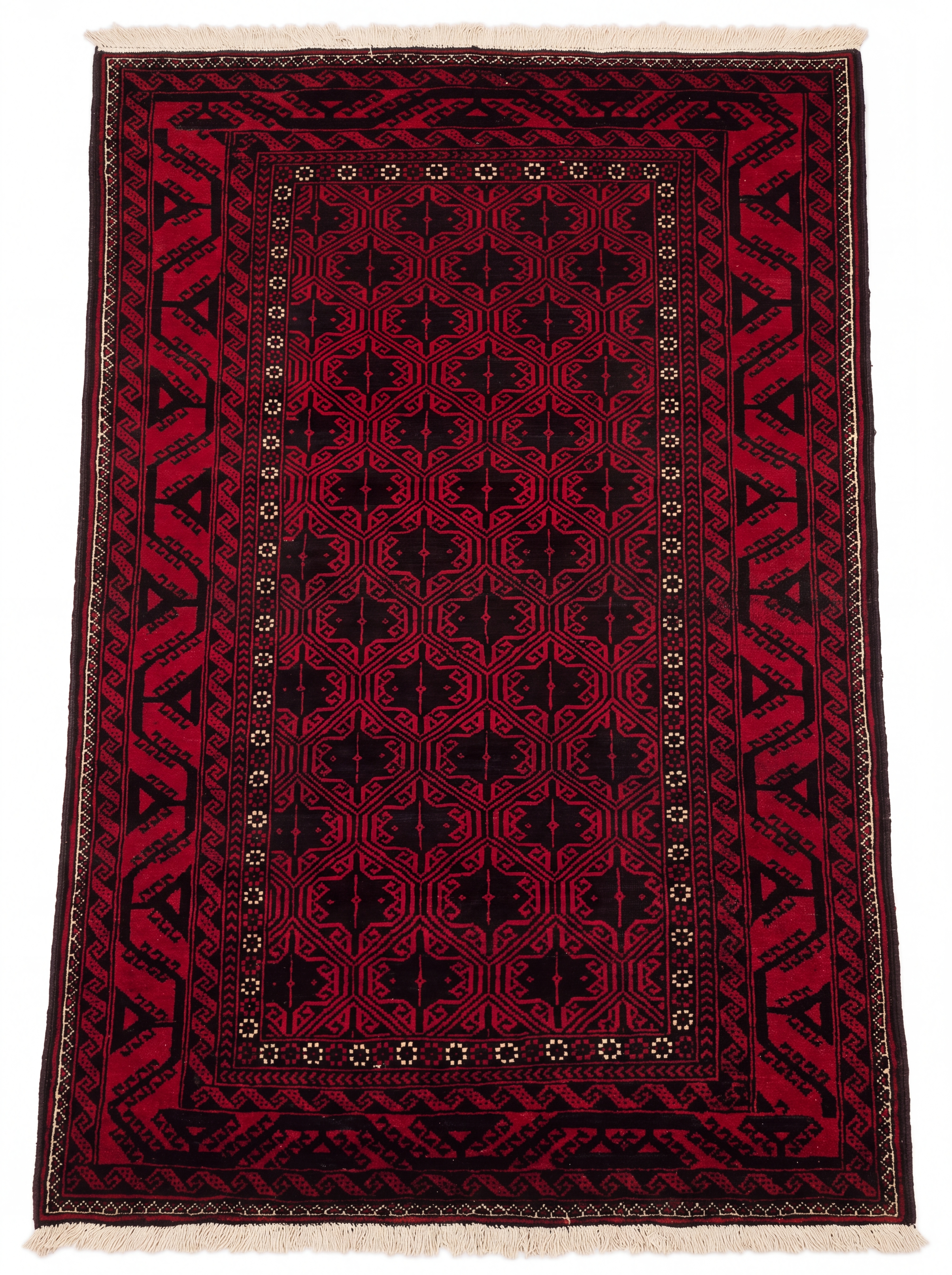 Afghan Ersari All-Over Crimson, Ersari, Northern Afghanistan tribal rug, in crimson red, Wool, 113 × 232 cm (3'8" × 7'7"), Nasim Carpets Malaysia — view 1
