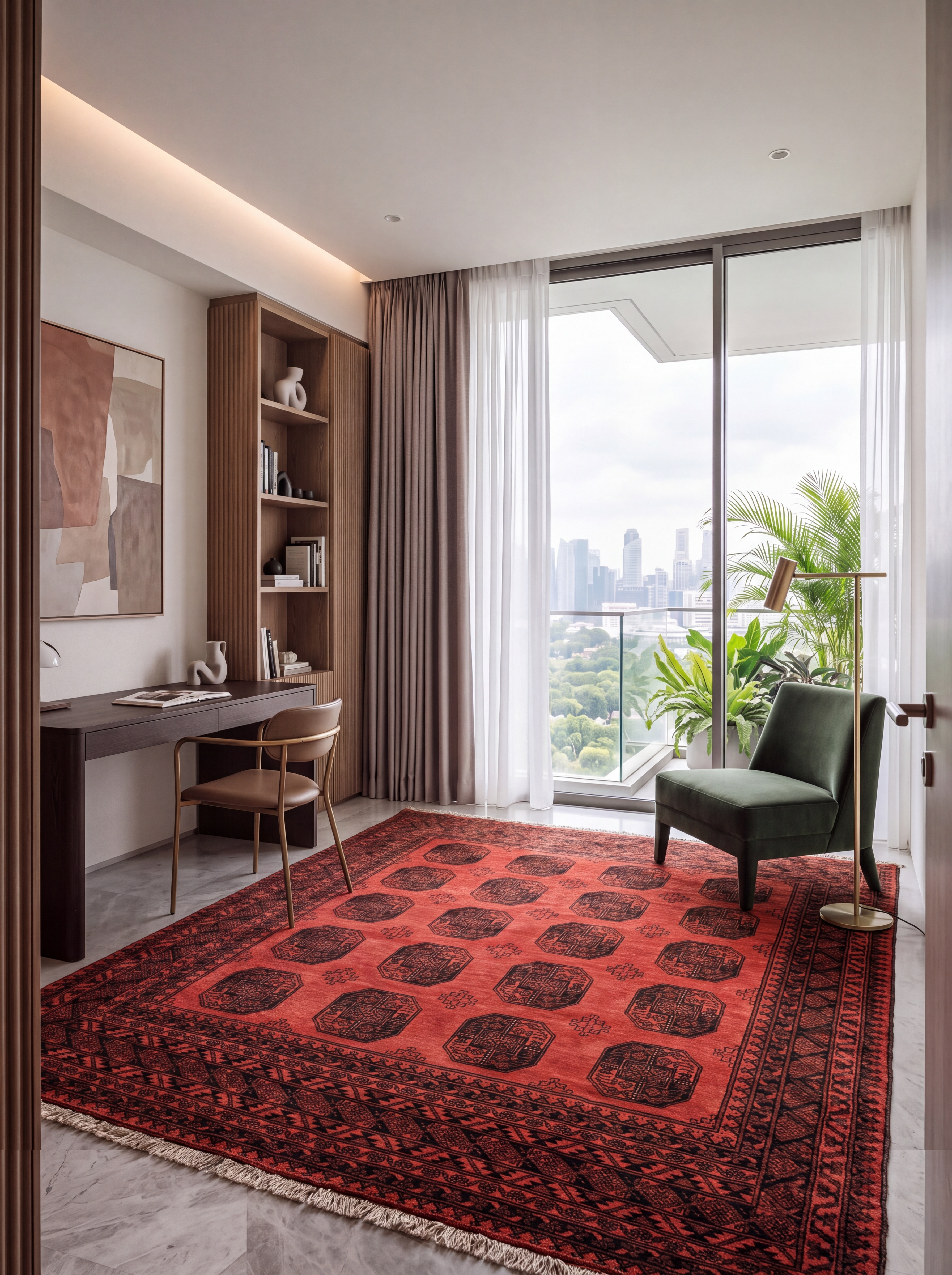 Afghan Bokhara Elephant Foot Red, Northern Afghanistan (Turkmen diaspora weaving tradition, likely Kunduz or Andkhoy region) tribal rug, in madder red, Wool, 204 × 283 cm (6'8" × 9'3"), Nasim Carpets Malaysia — view 3