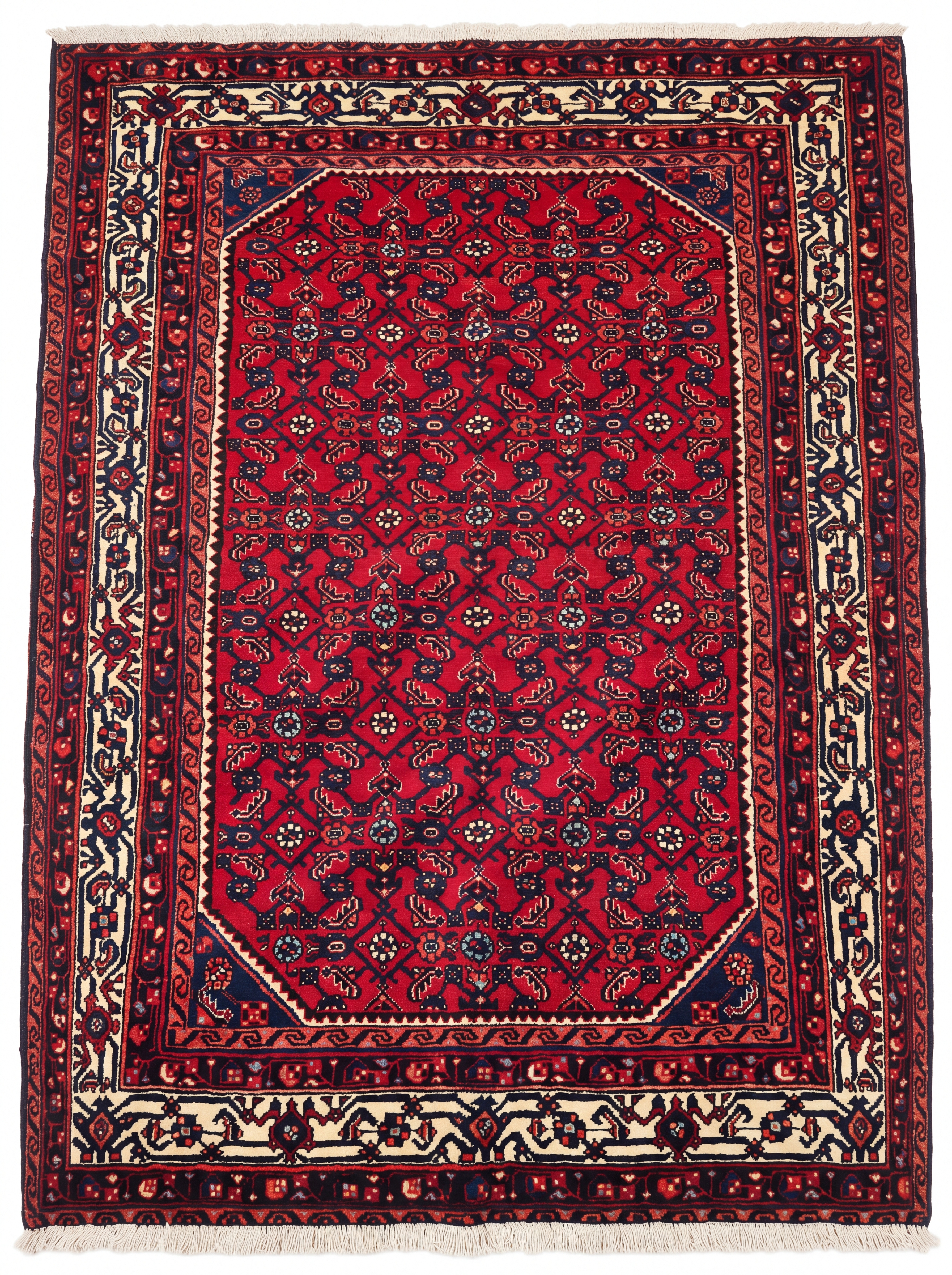 Hamadan All-Over Crimson, Hamadan, Iran persian rug, in madder crimson, Wool, 143 × 186 cm (4'8" × 6'1"), Nasim Carpets Malaysia — view 1