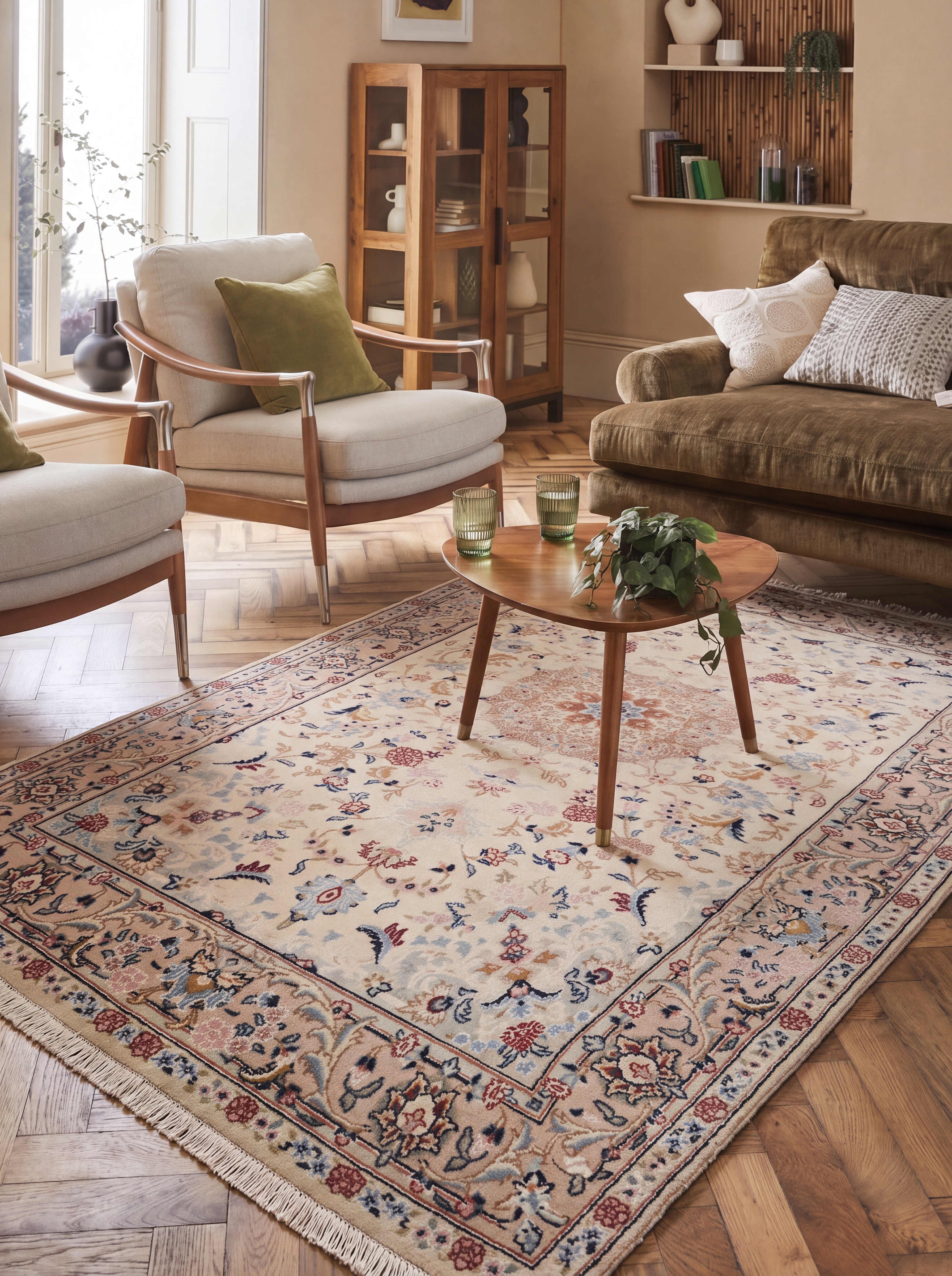 Tabriz Medallion Floral Ivory, Tabriz, Iran persian rug, in antique ivory, Wool, 122 × 226 cm (4'0" × 7'5"), Nasim Carpets Malaysia — view 2