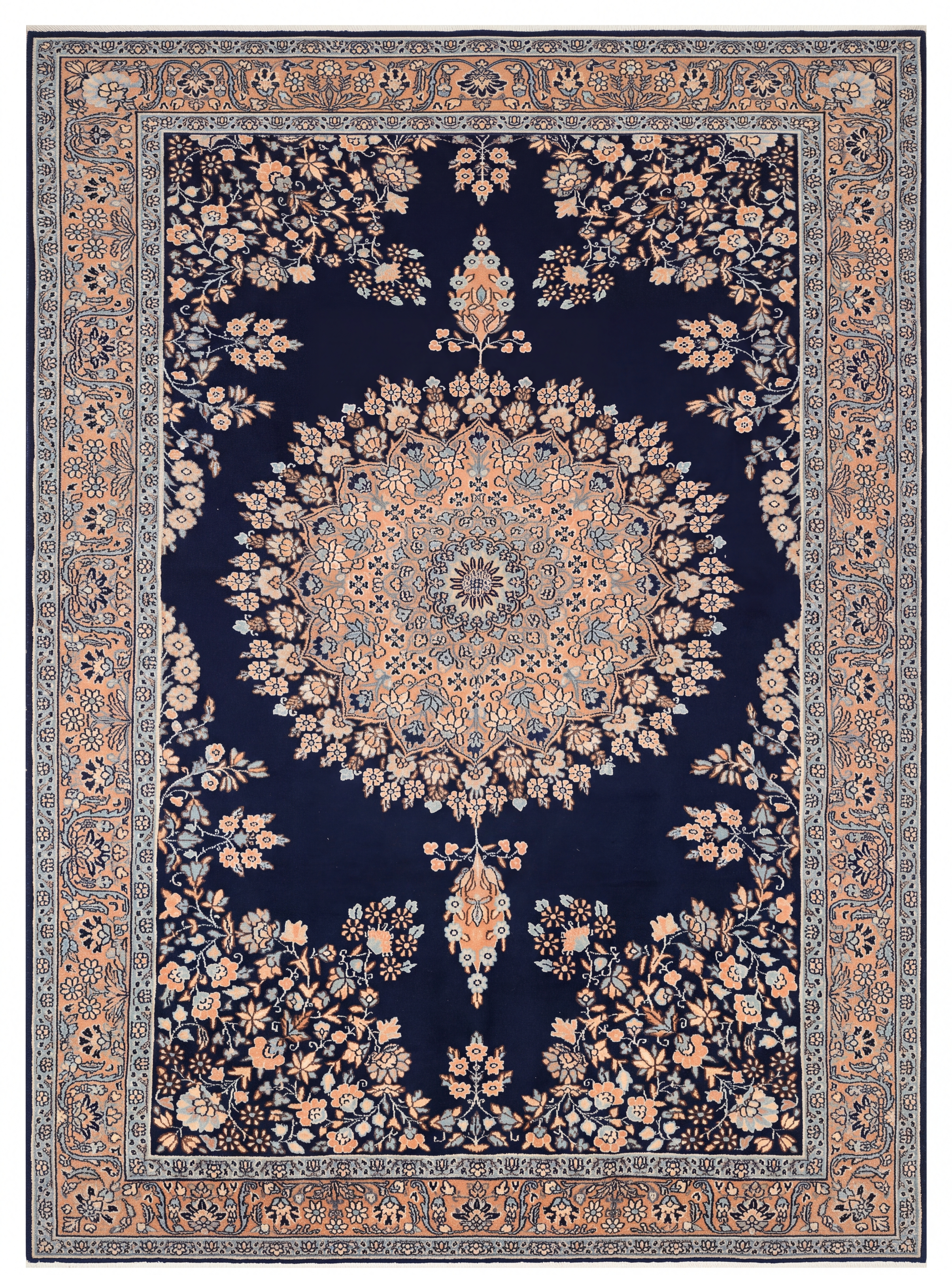 Kerman Medallion Navy, Kerman, Iran persian rug, in midnight navy, Wool, 143 × 244 cm (4'8" × 8'0"), Nasim Carpets Malaysia — view 1