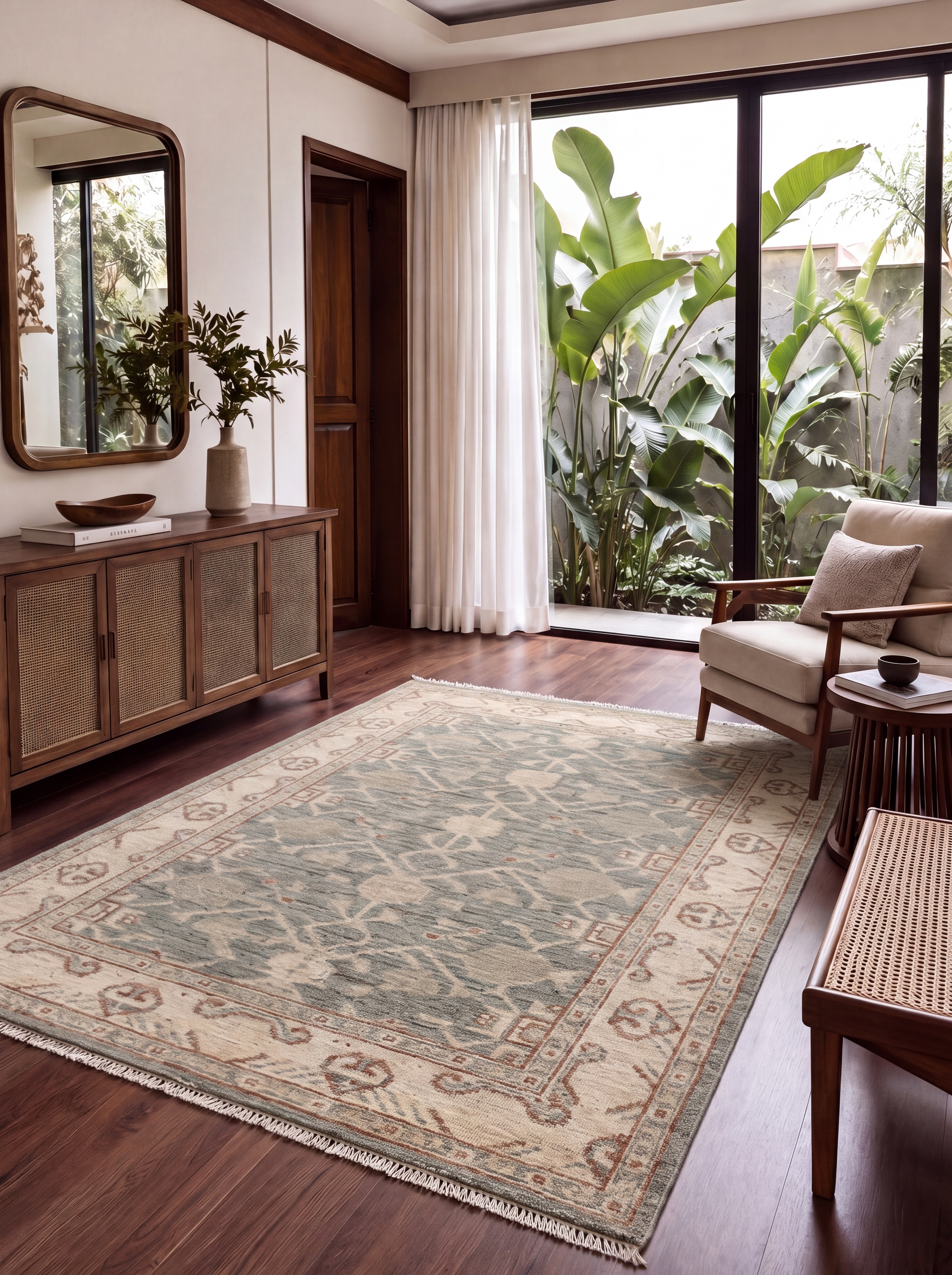 Khotan Geometric Sage, Khotan, East Turkestan (Xinjiang) persian rug, in sage grey, Wool, 122 × 183 cm (4'0" × 6'0"), Nasim Carpets Malaysia — view 2