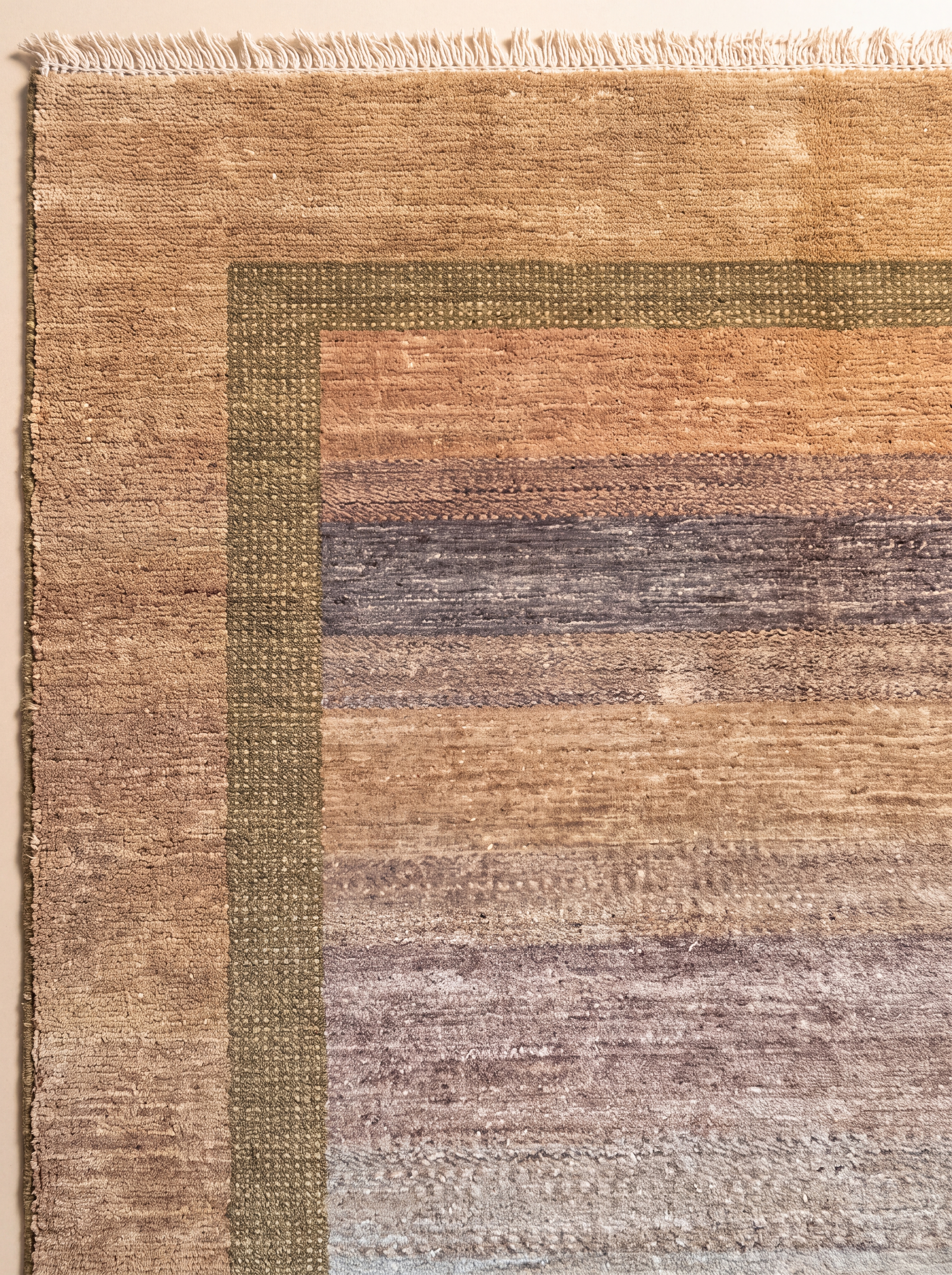 Loribaft Gradient Stripe Warm Sand, Shiraz / Fars Province, Iran modern rug, in warm sand, Wool, 244 × 335 cm (8'0" × 11'0"), Nasim Carpets Malaysia — view 3