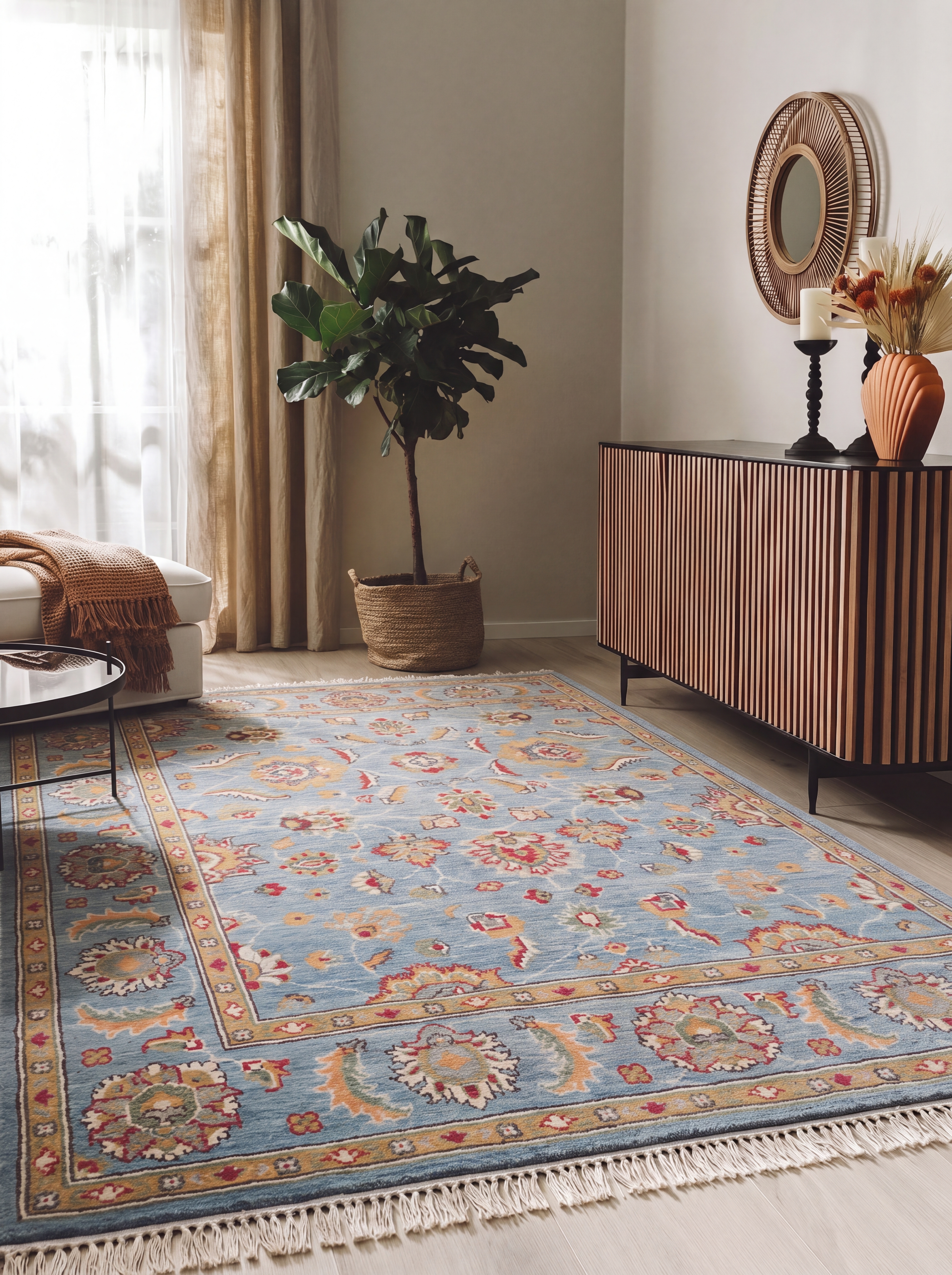 Chobi Ziegler Floral Sky Blue, Peshawar, Pakistan (Chobi Ziegler tradition) tribal rug, in sky blue, Wool, 152 × 207 cm (5'0" × 6'9"), Nasim Carpets Malaysia — view 2