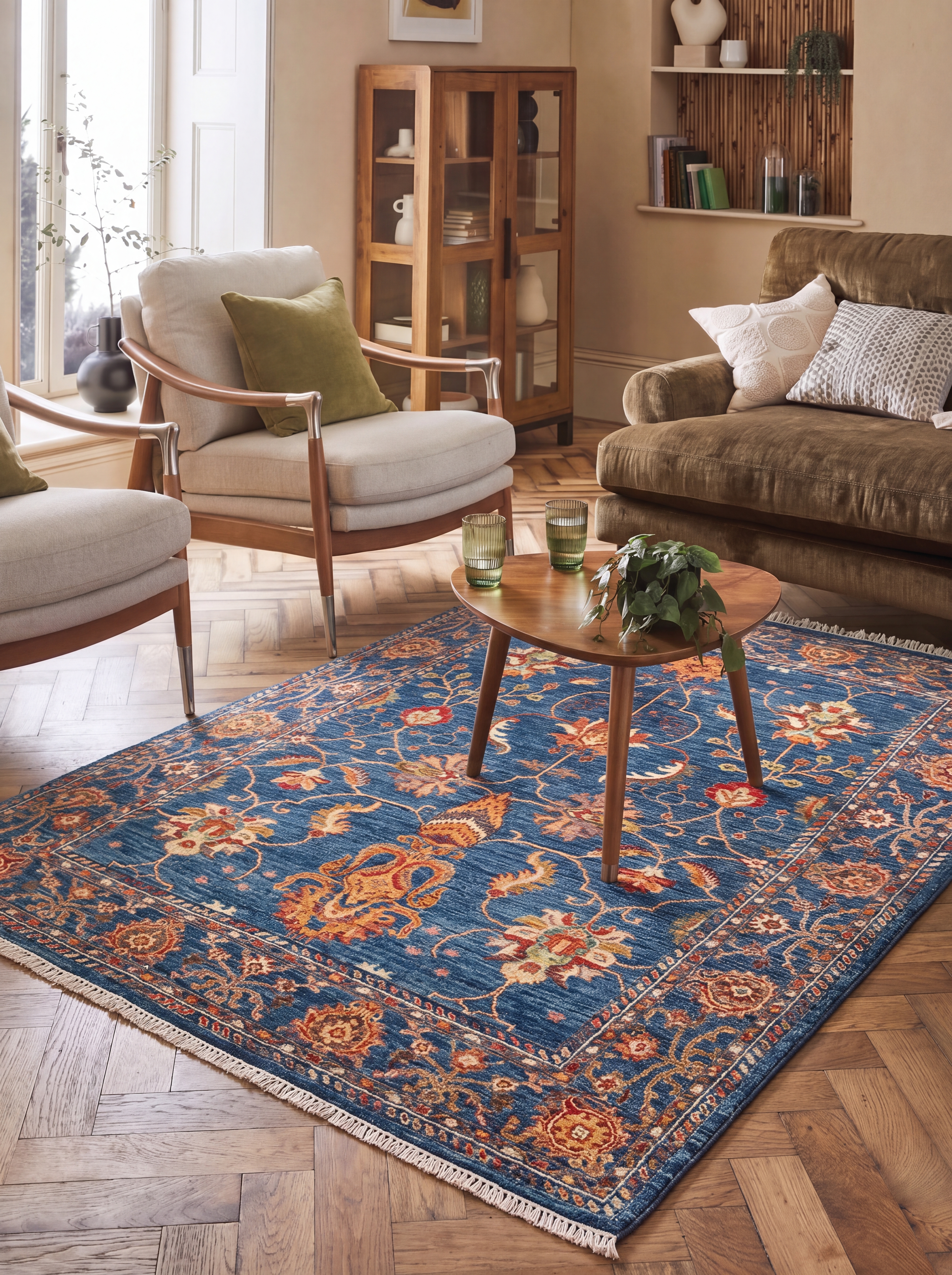 Ziegler Mamluk Vine Scroll Indigo, Afghan Ziegler / Chobi, Afghanistan tribal rug, in indigo blue, Wool, 159 × 213 cm (5'3" × 7'0"), Nasim Carpets Malaysia — view 2