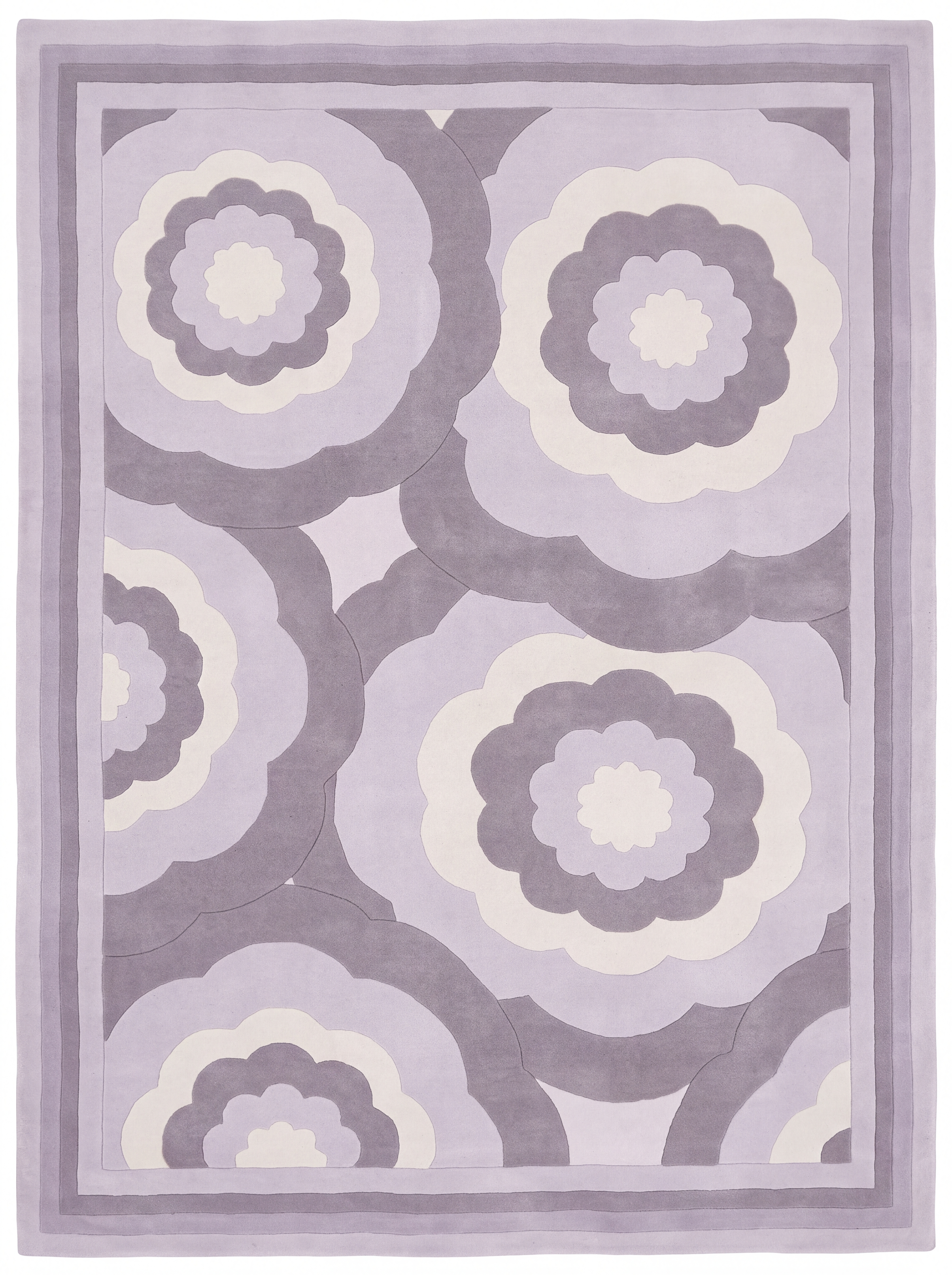 Contemporary Floral Circle Lavender, Contemporary Western Design, likely India (export production) modern rug, in lavender mist, Wool, 213 × 213 cm (7'0" × 7'0"), Nasim Carpets Malaysia — view 1