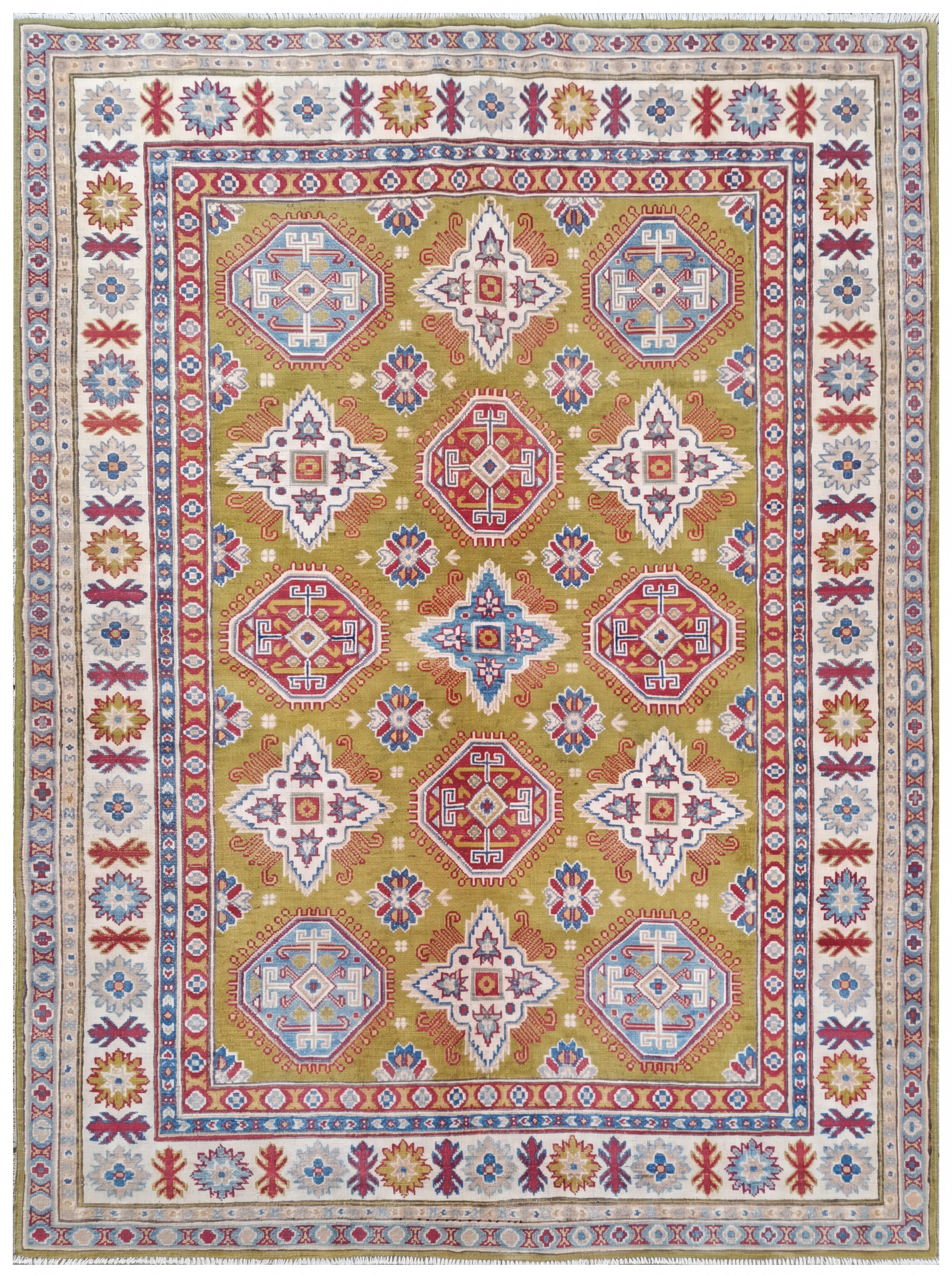 Kazakh Geometric Medallion Olive, Kazakhstan tribal rug, in olive green, Wool, 151 × 206 cm (4'11" × 6'9"), Nasim Carpets Malaysia — view 1