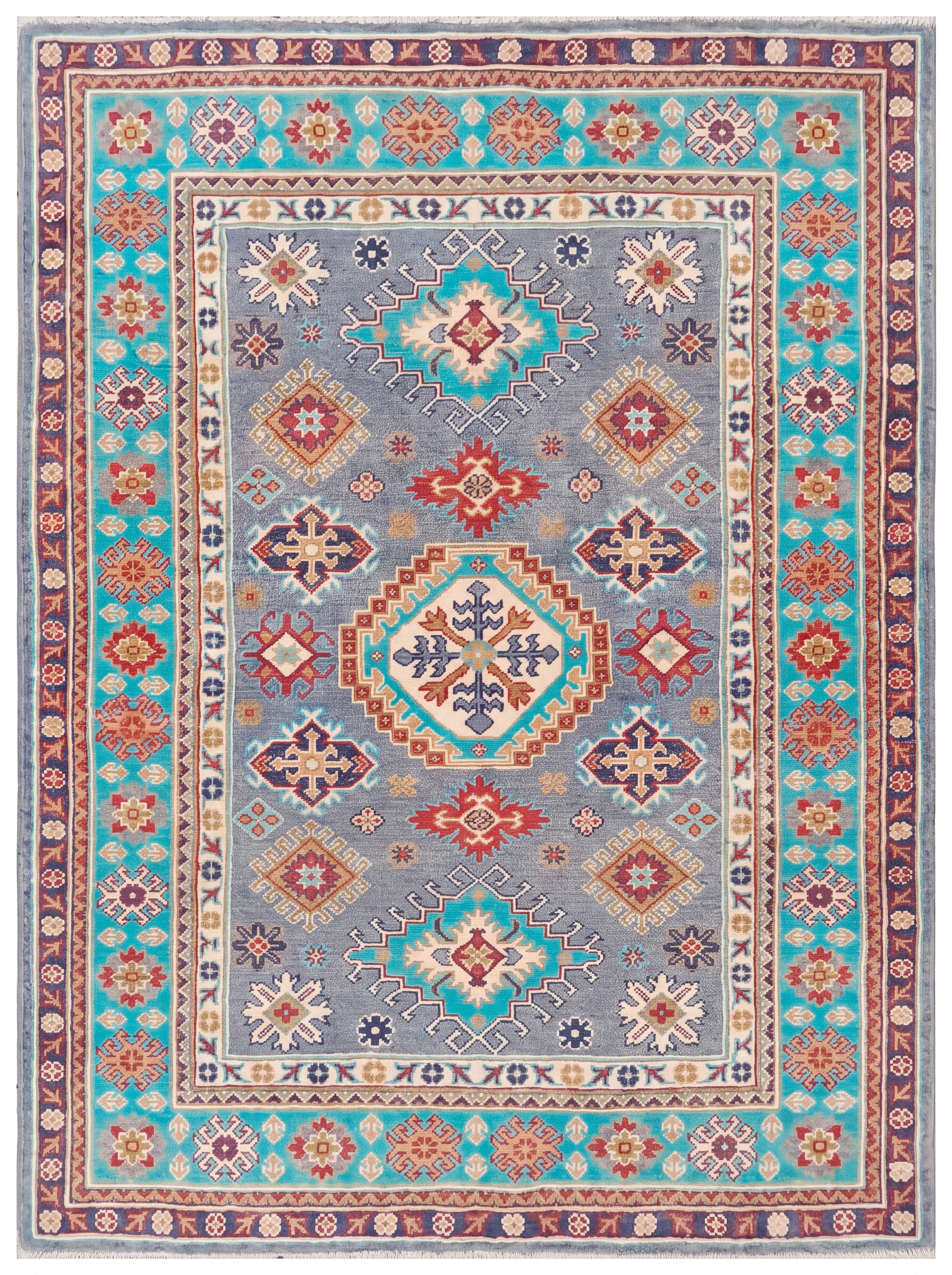 Kazakh Medallion Grey Ferozi, Kazakh-style, Afghanistan (Revival Kazak) tribal rug, in slate grey, Wool, 124 × 184 cm (4'1" × 6'0"), Nasim Carpets Malaysia — view 1