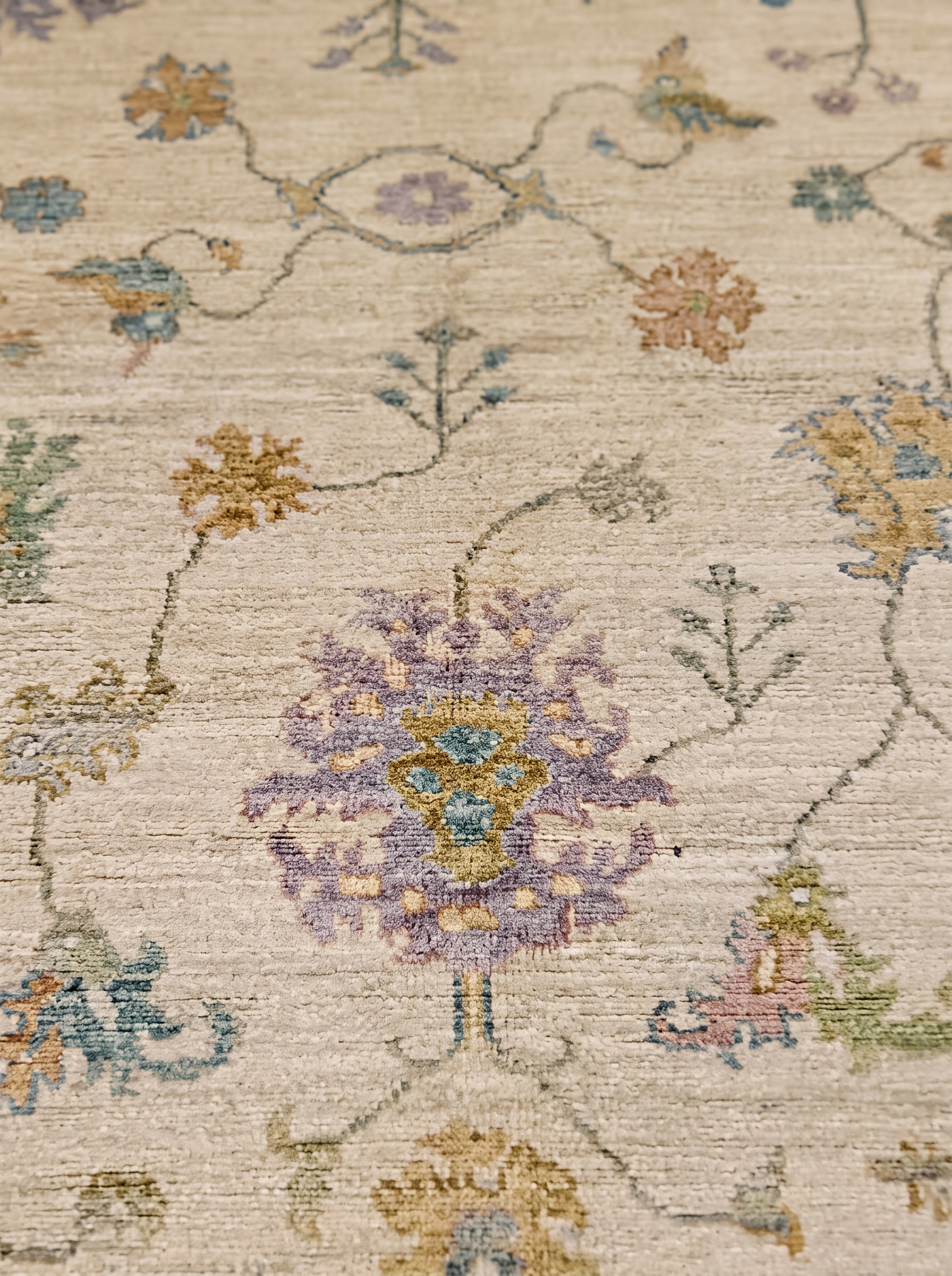 Chobi Oushak Allover Ivory, Peshawar, Pakistan (Chobi Oushak tradition, inspired by classical Turkish Oushak weaving) tribal rug, in antique ivory, Wool, 189 × 274 cm (6'2" × 9'0"), Nasim Carpets Malaysia — view 3