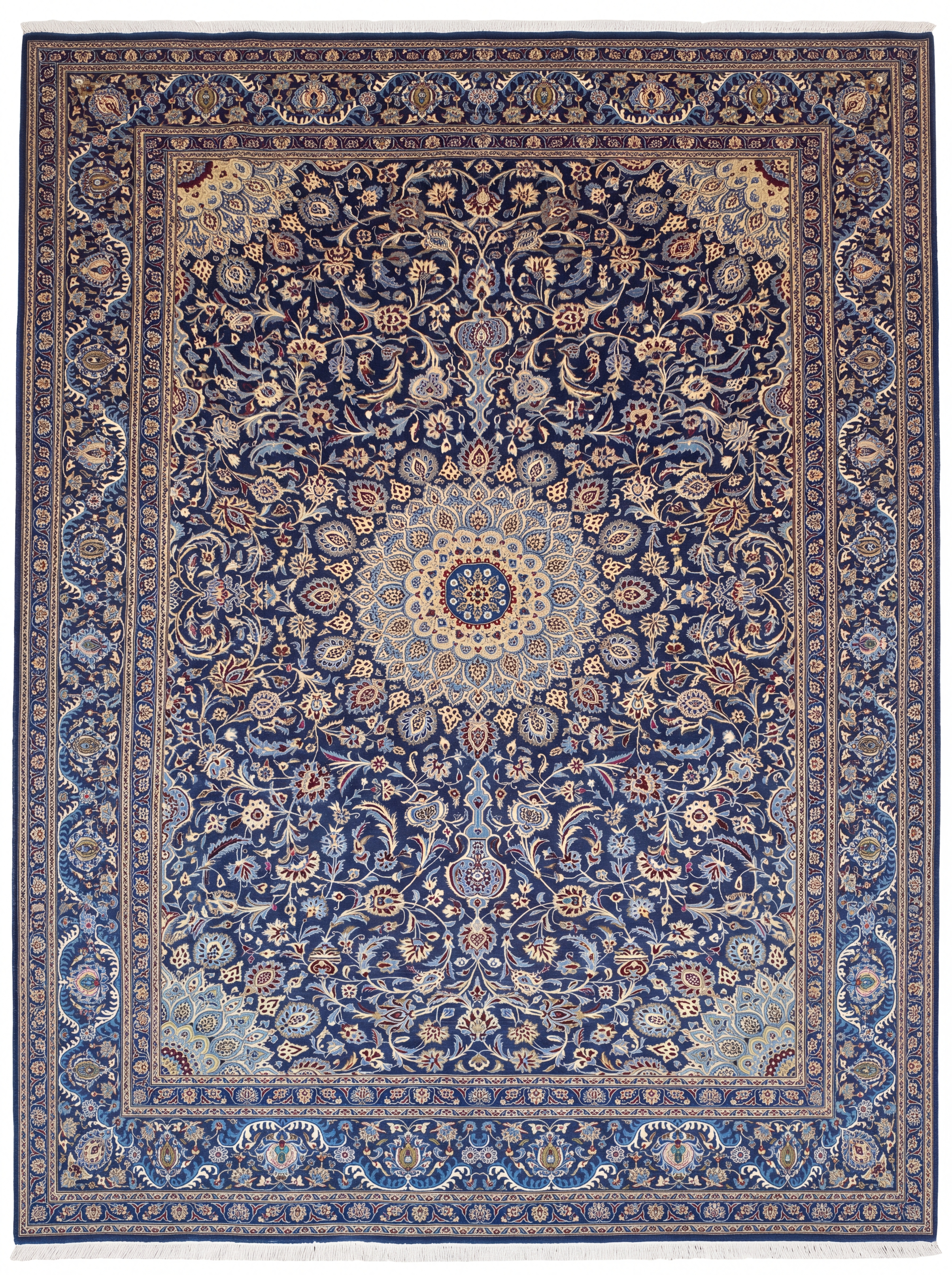 Kashan Medallion Floral Navy, Kashan, Iran persian rug, in midnight navy, Wool, 305 × 396 cm (10'0" × 13'0"), Nasim Carpets Malaysia — view 1