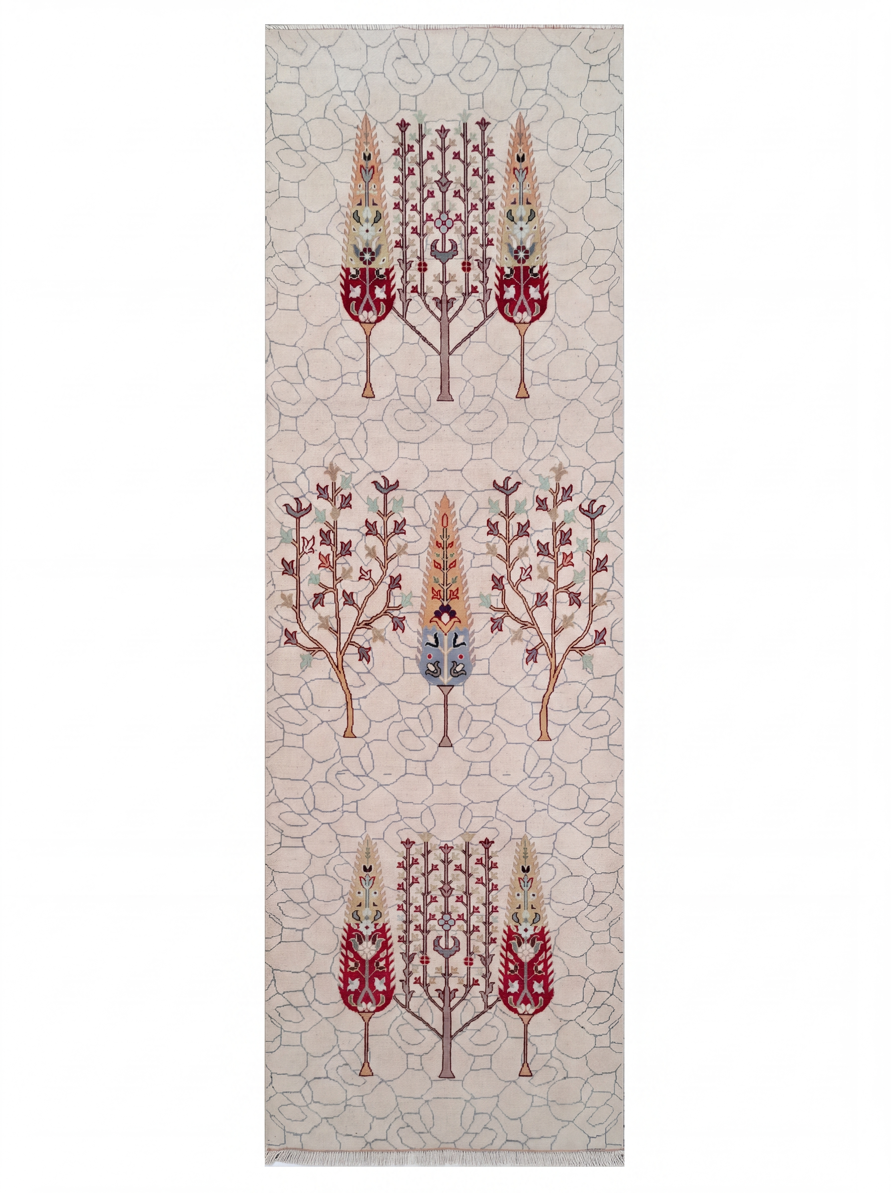 Ottoman Tree of Life Ivory Runner, Istanbul, Turkey (Ottoman Court Style) tribal rug, in antique ivory, Wool, 280 × 98 cm (9'2" × 3'3"), Nasim Carpets Malaysia — view 1