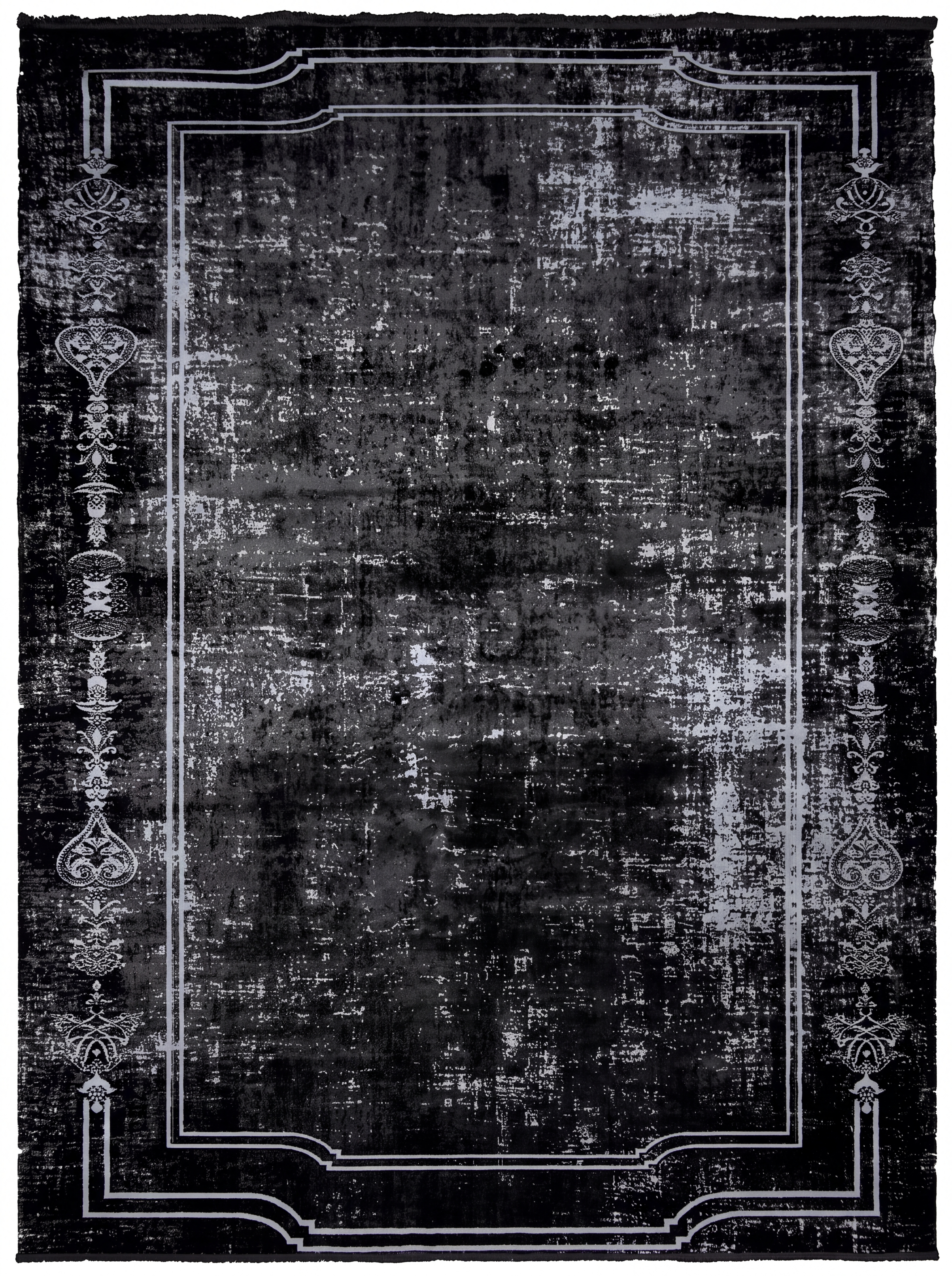 European Neoclassical Border Charcoal, Western Europe (French/Belgian Neoclassical tradition) modern rug, in charcoal black, Wool, 213 × 305 cm (7'0" × 10'0"), Nasim Carpets Malaysia — view 1