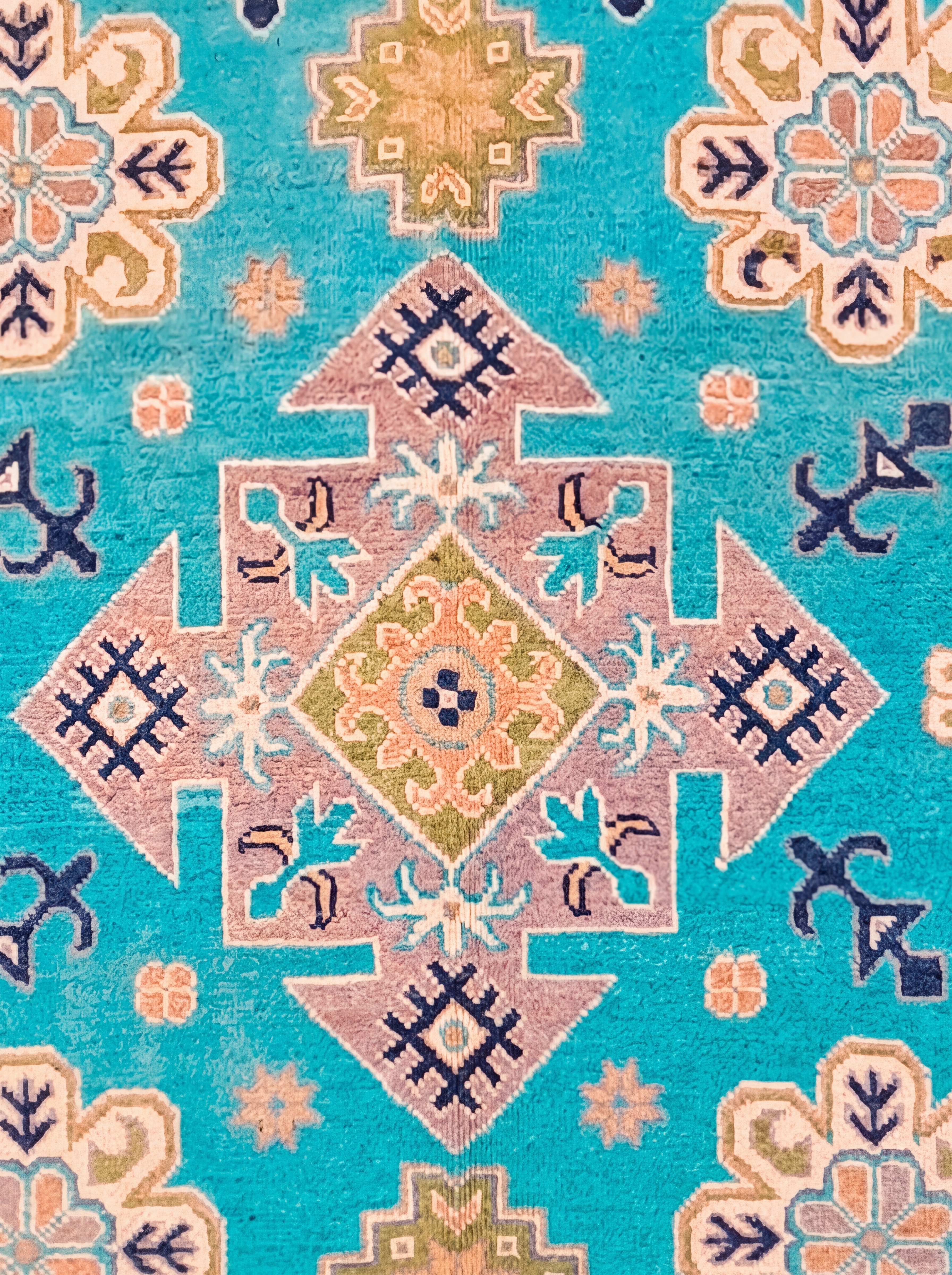 Kazak Medallion Turquoise, Caucasian Kazak, Afghanistan (Pakistani-Afghan revival tradition) tribal rug, in turquoise, Wool, 205 × 182 cm (6'9" × 6'0"), Nasim Carpets Malaysia — view 3