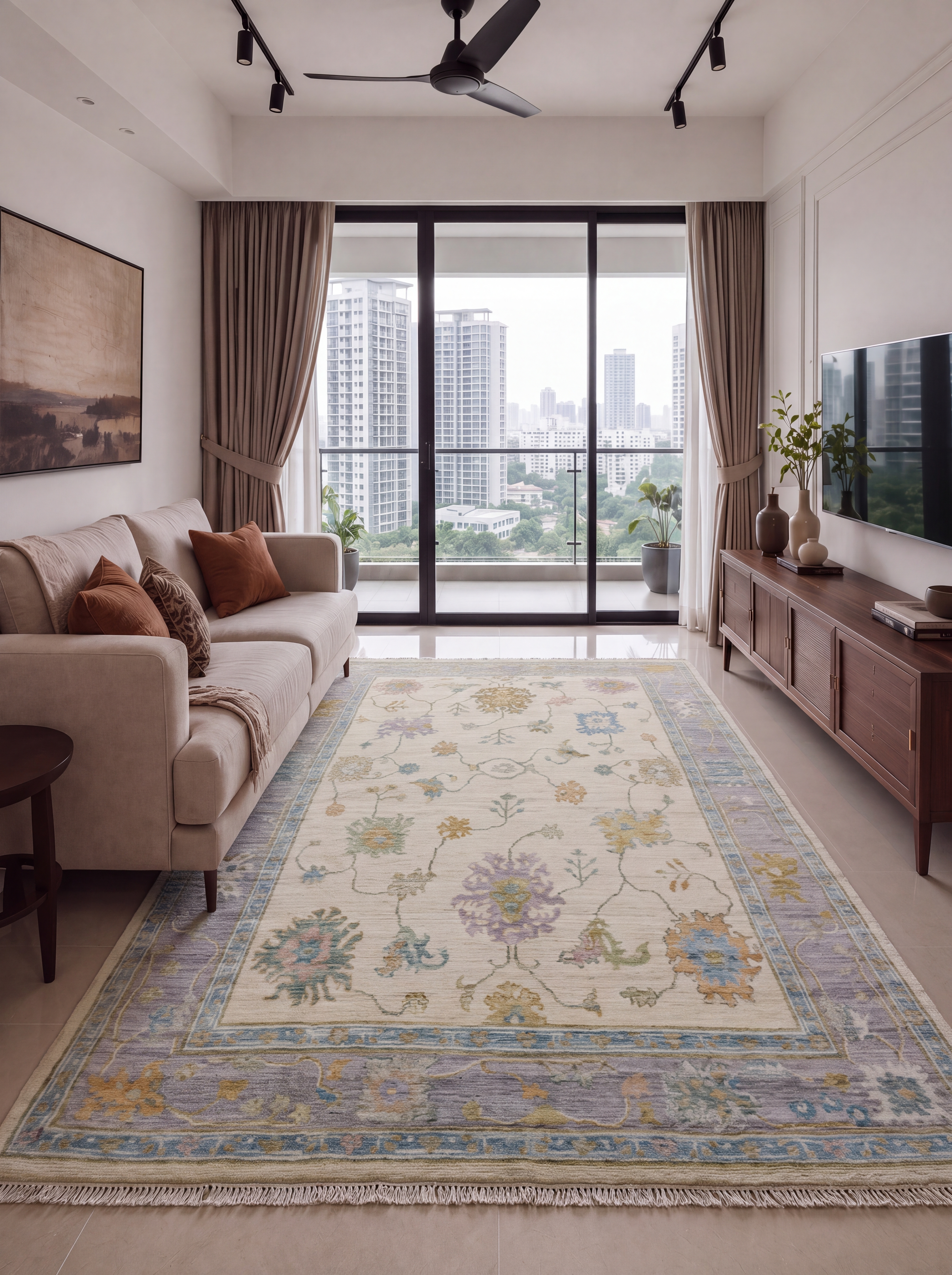 Chobi Oushak Allover Ivory, Peshawar, Pakistan (Chobi Oushak tradition, inspired by classical Turkish Oushak weaving) tribal rug, in antique ivory, Wool, 189 × 274 cm (6'2" × 9'0"), Nasim Carpets Malaysia — view 2