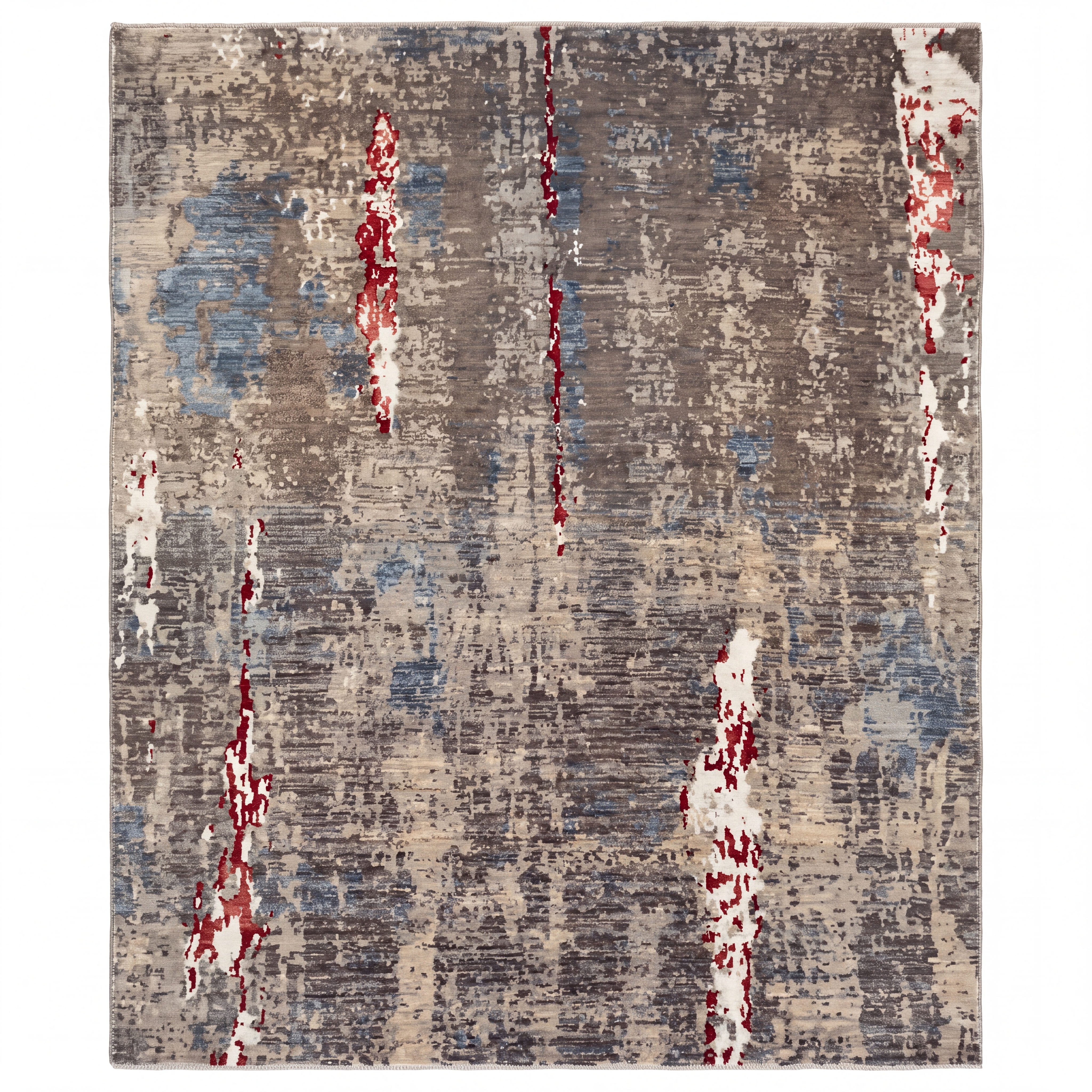 Indo-Persian Abstract Expressionist Grey, Jaipur, India (Indo-Persian tradition) modern rug, in weathered grey, Wool, 305 × 439 cm (10'0" × 14'5"), Nasim Carpets Malaysia — view 1