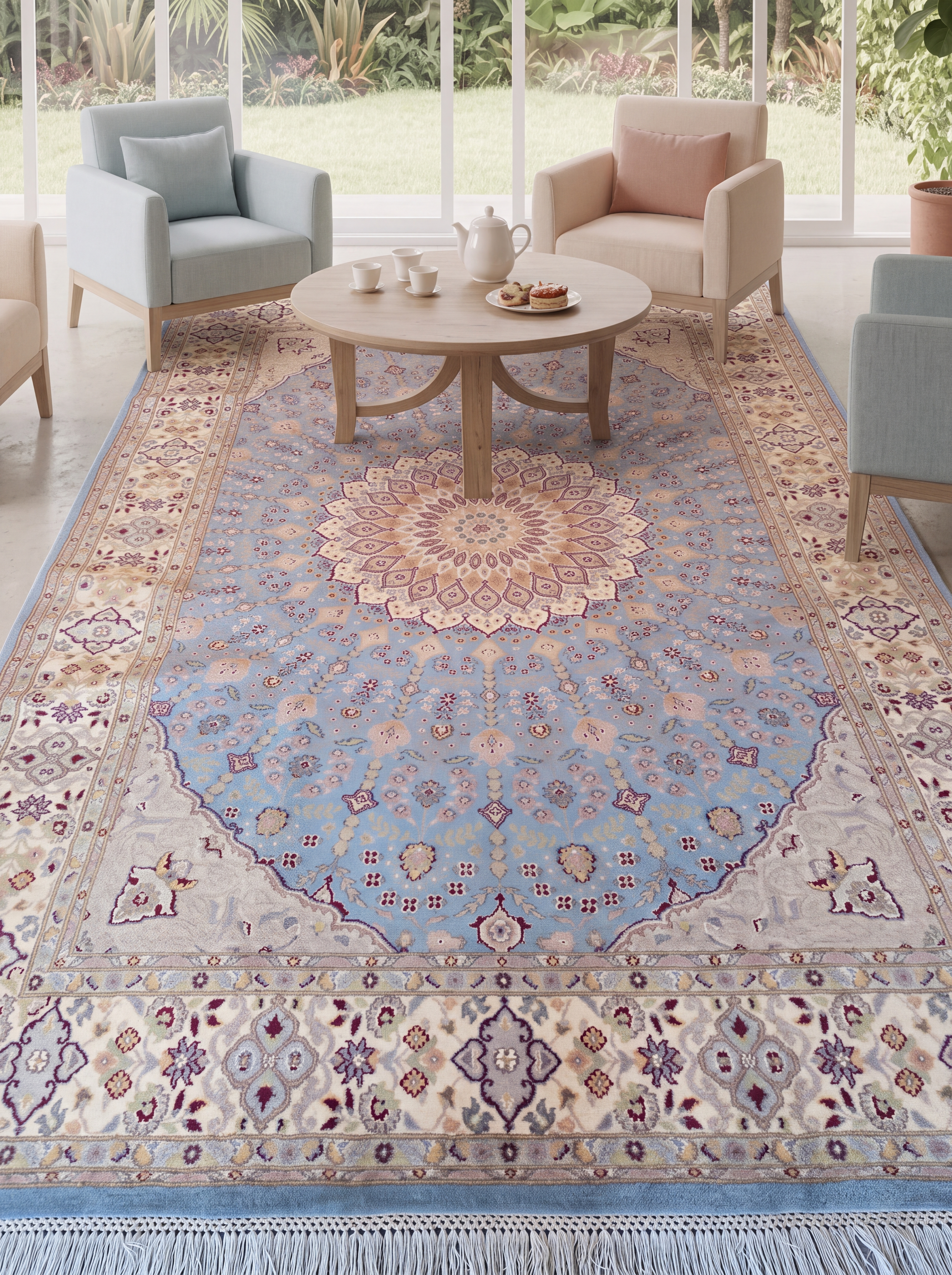 Tabriz Medallion Steel Blue, Tabriz, Iran bespoke rug, in steel blue, Bamboo Silk, 91 × 152 cm (3'0" × 5'0"), Nasim Carpets Malaysia — view 2