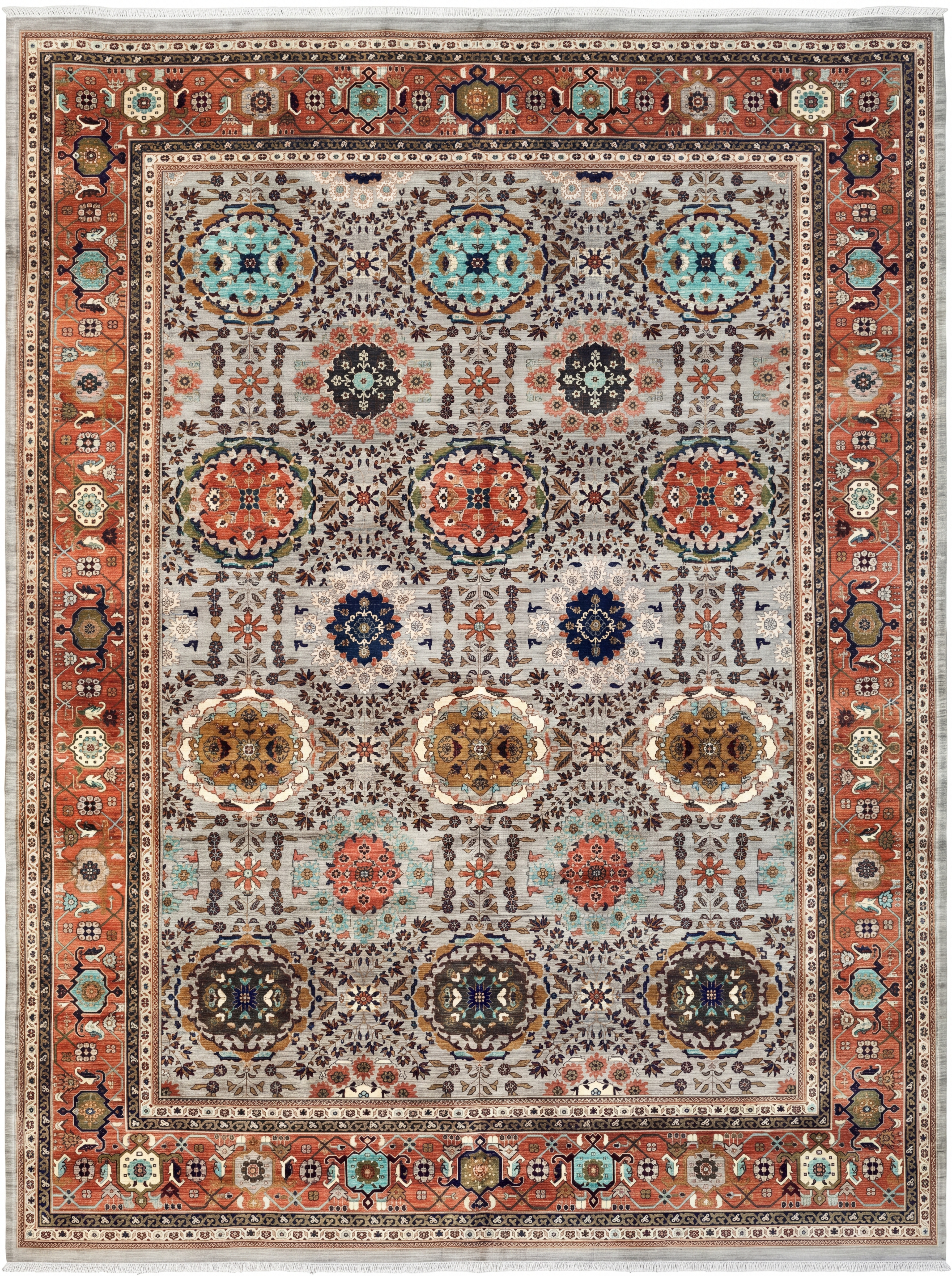 Mahal All-Over Medallion Grey, Mahal, Arak Region, Iran tribal rug, in silver grey, Wool, 454 × 367 cm (14'11" × 12'0"), Nasim Carpets Malaysia — view 1