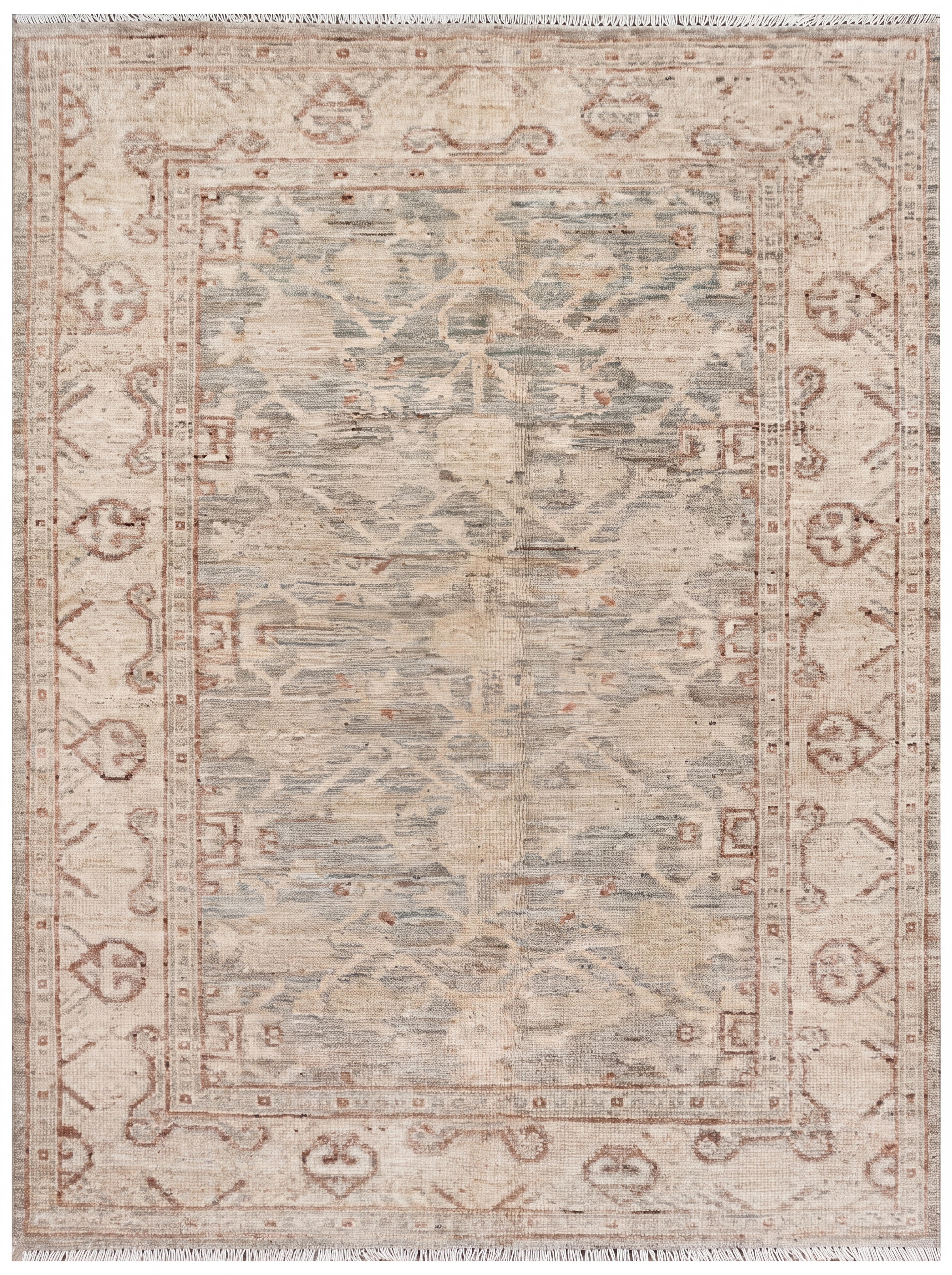 Khotan Geometric Sage, Khotan, East Turkestan (Xinjiang) persian rug, in sage grey, Wool, 122 × 183 cm (4'0" × 6'0"), Nasim Carpets Malaysia — view 1