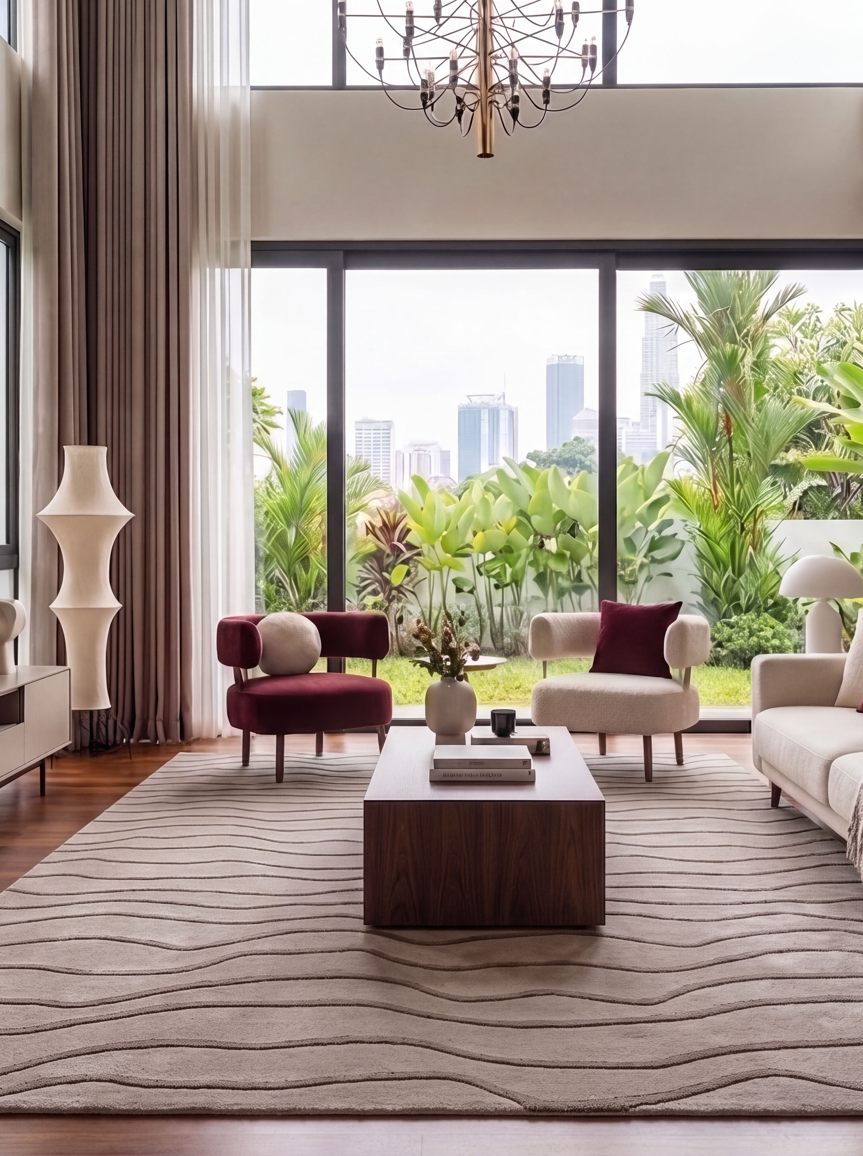 Contemporary Wave Stripe Linen, Contemporary Studio, India modern rug, in warm linen, Wool, 213 × 305 cm (7'0" × 10'0"), Nasim Carpets Malaysia — view 2