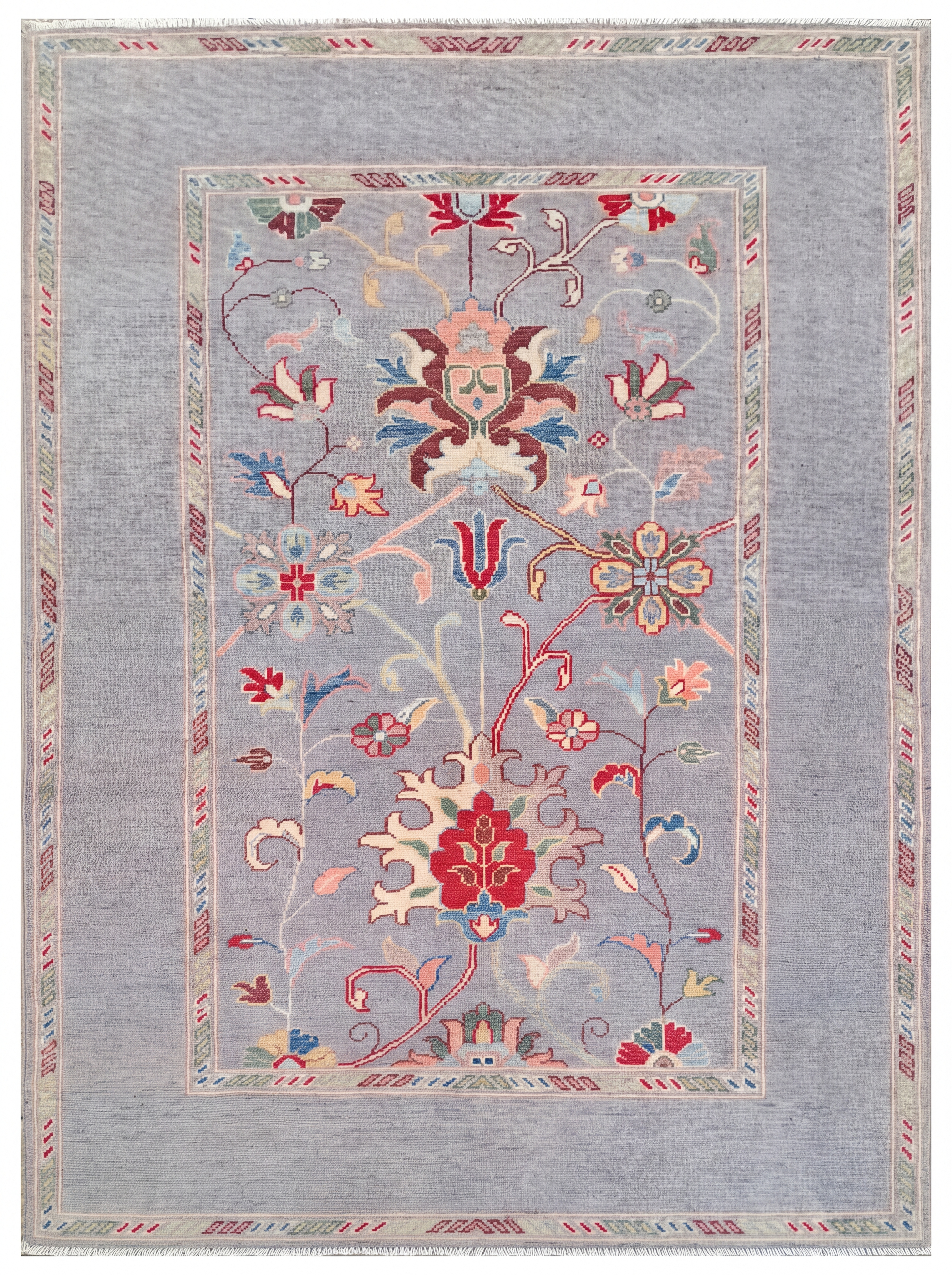 Kazakh Vase Floral Steel Blue, Kazakistan tribal rug, in steel blue grey, Wool, 122 × 191 cm (4'0" × 6'3"), Nasim Carpets Malaysia — view 1