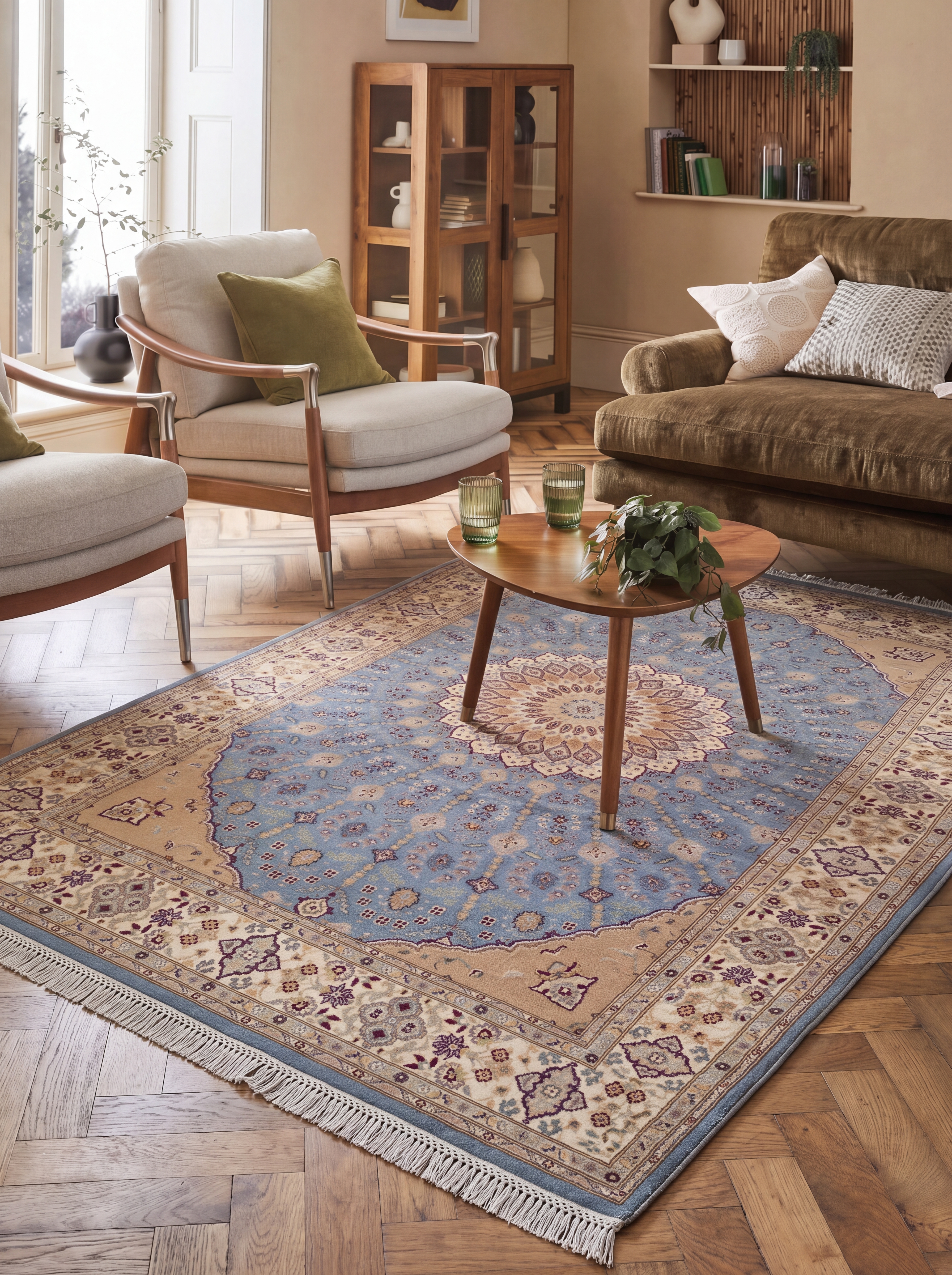 Tabriz Medallion Steel Blue, Tabriz, Iran bespoke rug, in steel blue, Bamboo Silk, 91 × 152 cm (3'0" × 5'0"), Nasim Carpets Malaysia — view 3