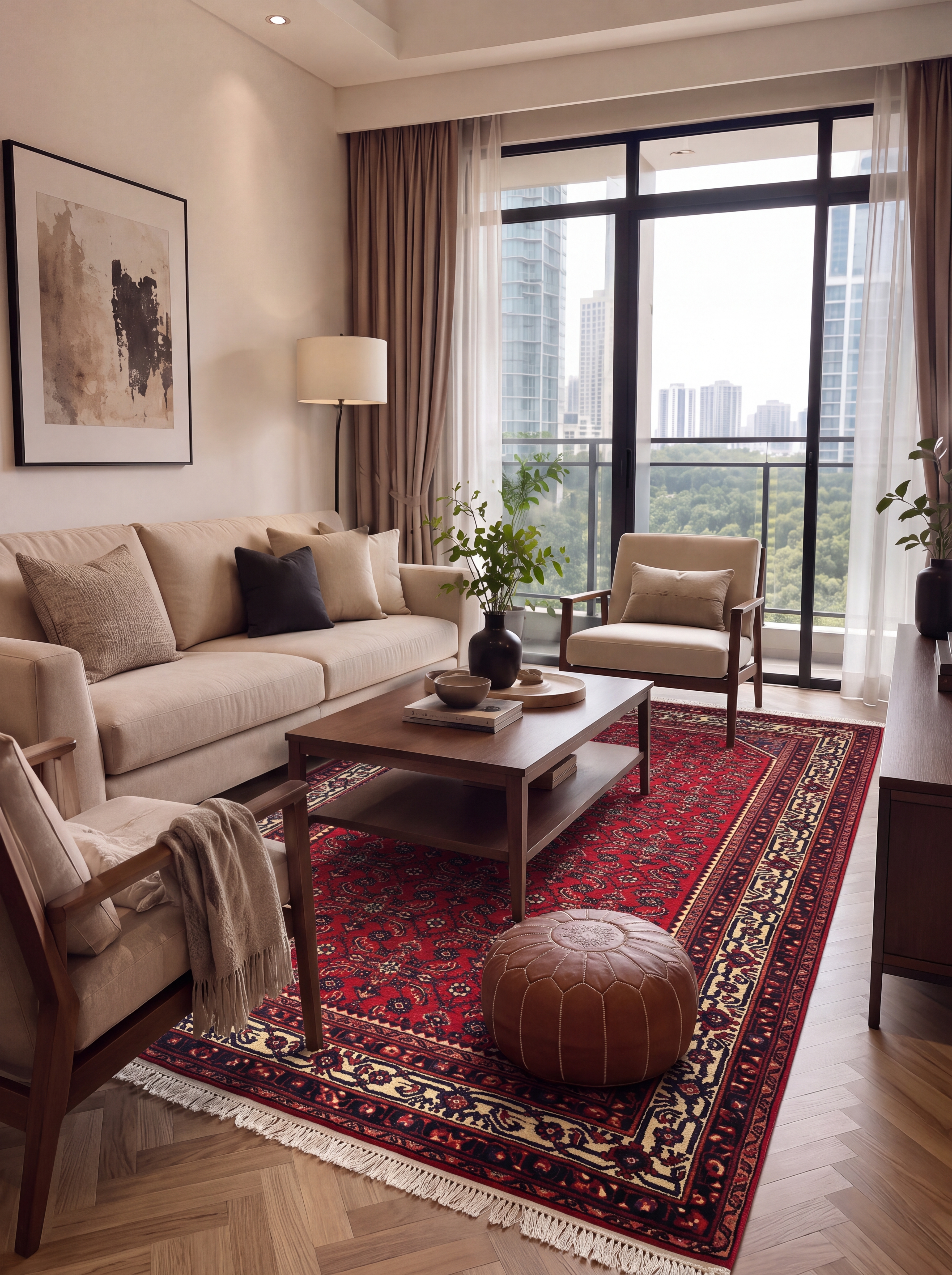 Hamadan All-Over Crimson, Hamadan, Iran persian rug, in madder crimson, Wool, 143 × 186 cm (4'8" × 6'1"), Nasim Carpets Malaysia — view 2