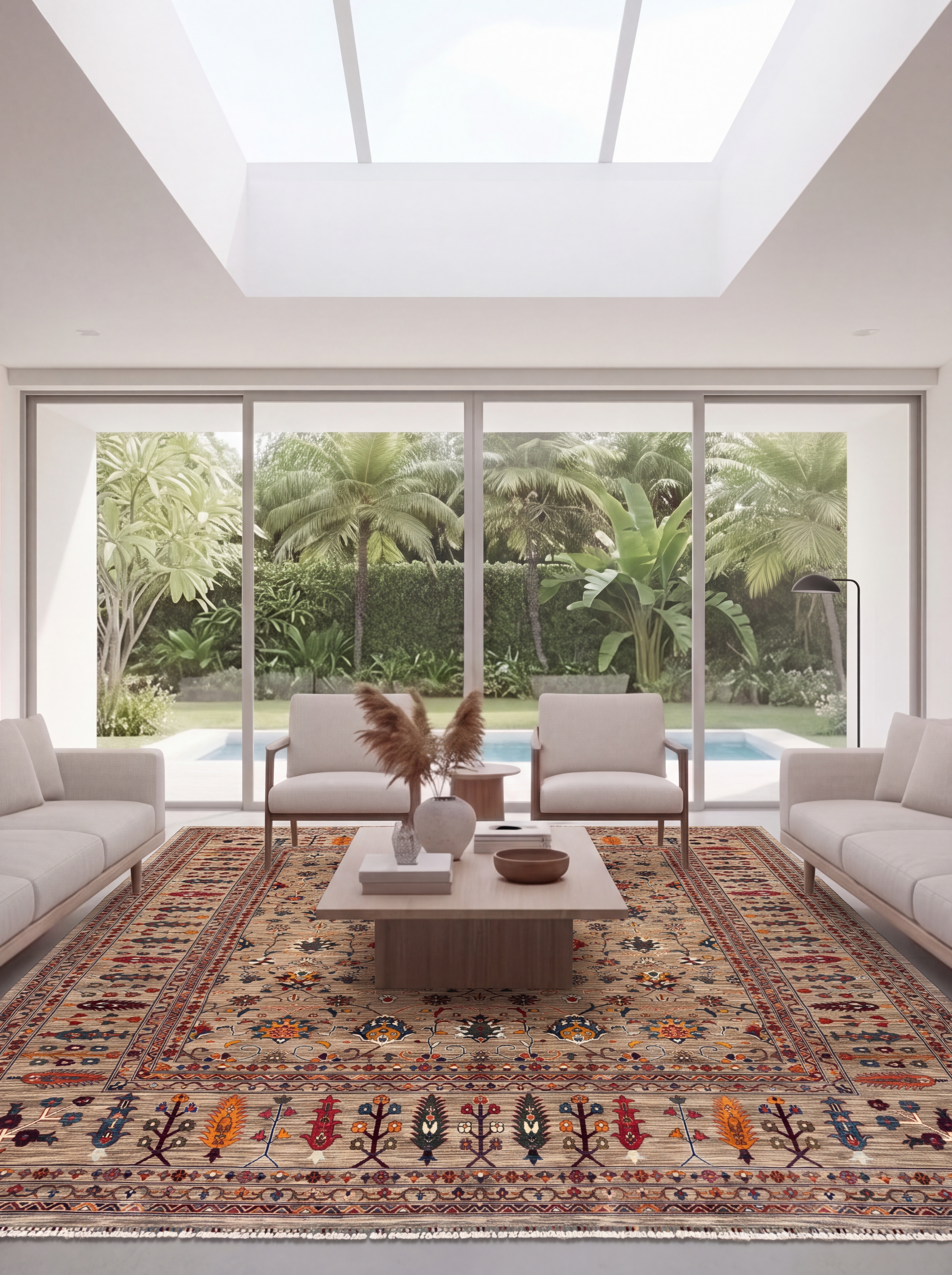 Ziegler All-Over Floral Sand, Peshawar/Afghan Ziegler, Northwest Pakistan–Afghanistan Border Region tribal rug, in warm sand, Wool, 375 × 445 cm (12'4" × 14'7"), Nasim Carpets Malaysia — view 2