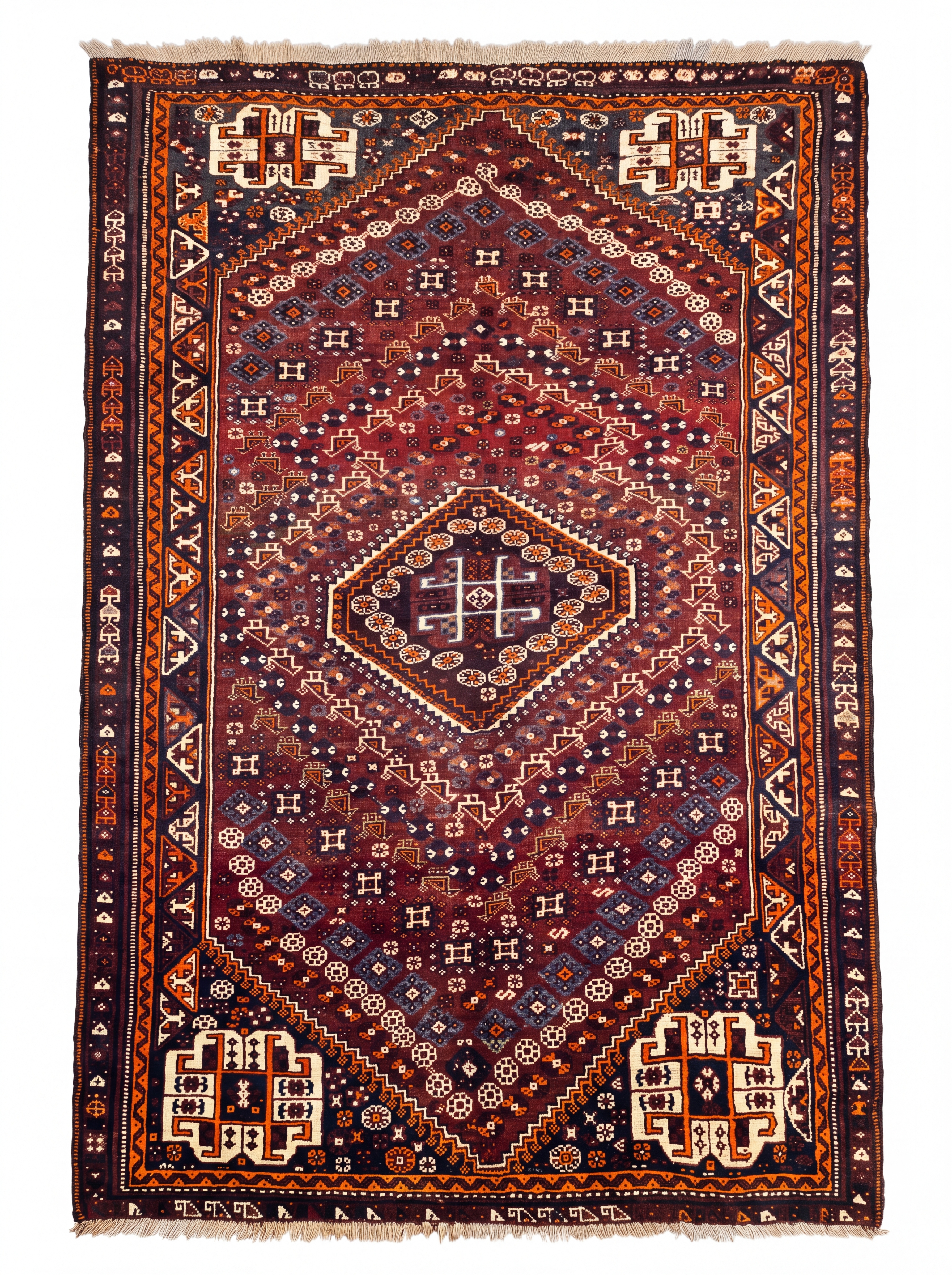 Shiraz Tribal Medallion Madder Red, Shiraz, Fars Province, Iran persian rug, in madder red, Wool, 122 × 244 cm (4'0" × 8'0"), Nasim Carpets Malaysia — view 1