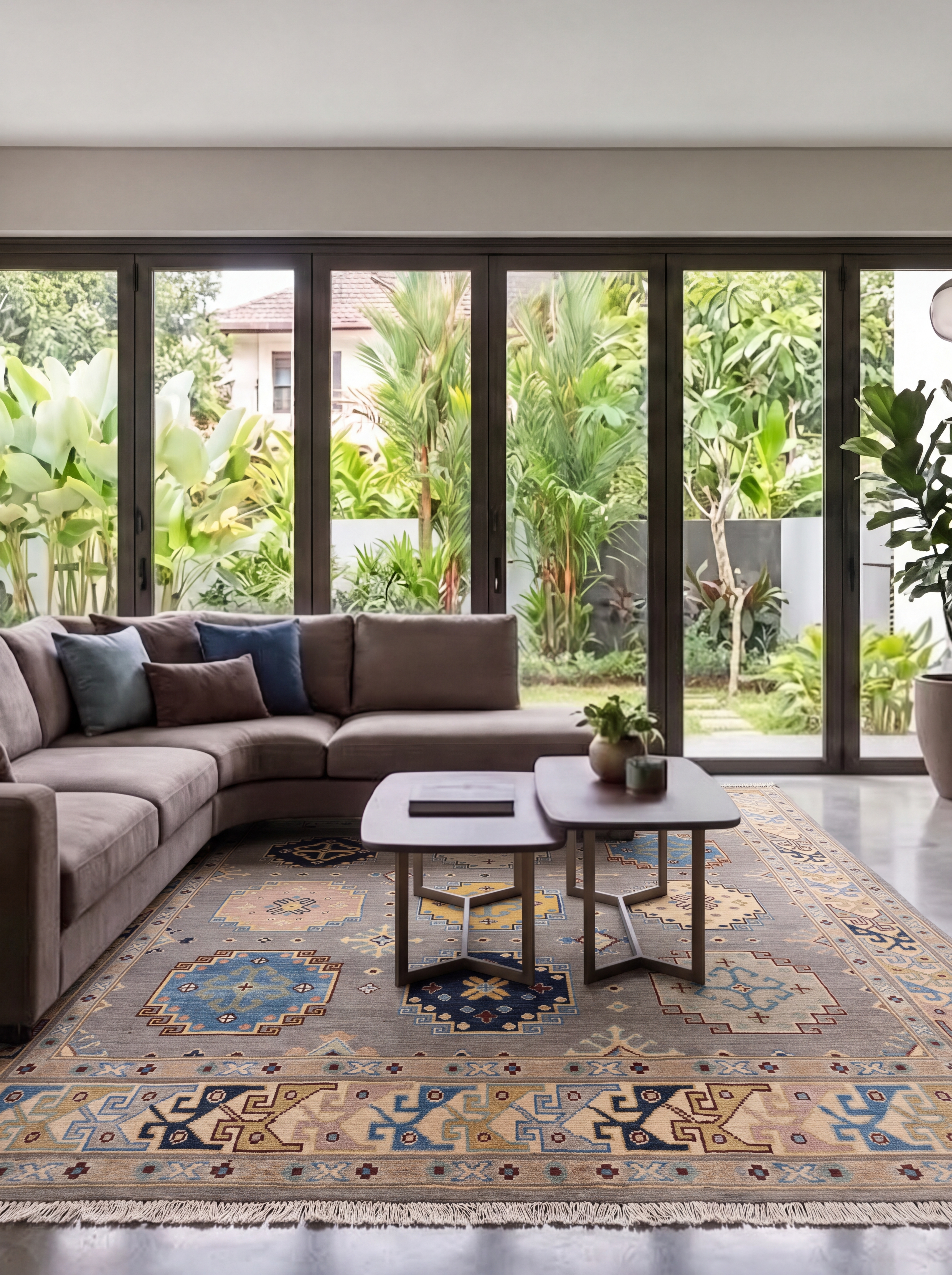 Kazak Compartmental Medallion Grey, Caucasian Kazak, Afghanistan (revival weave) tribal rug, in slate grey, Wool, 171 × 244 cm (5'7" × 8'0"), Nasim Carpets Malaysia — view 2