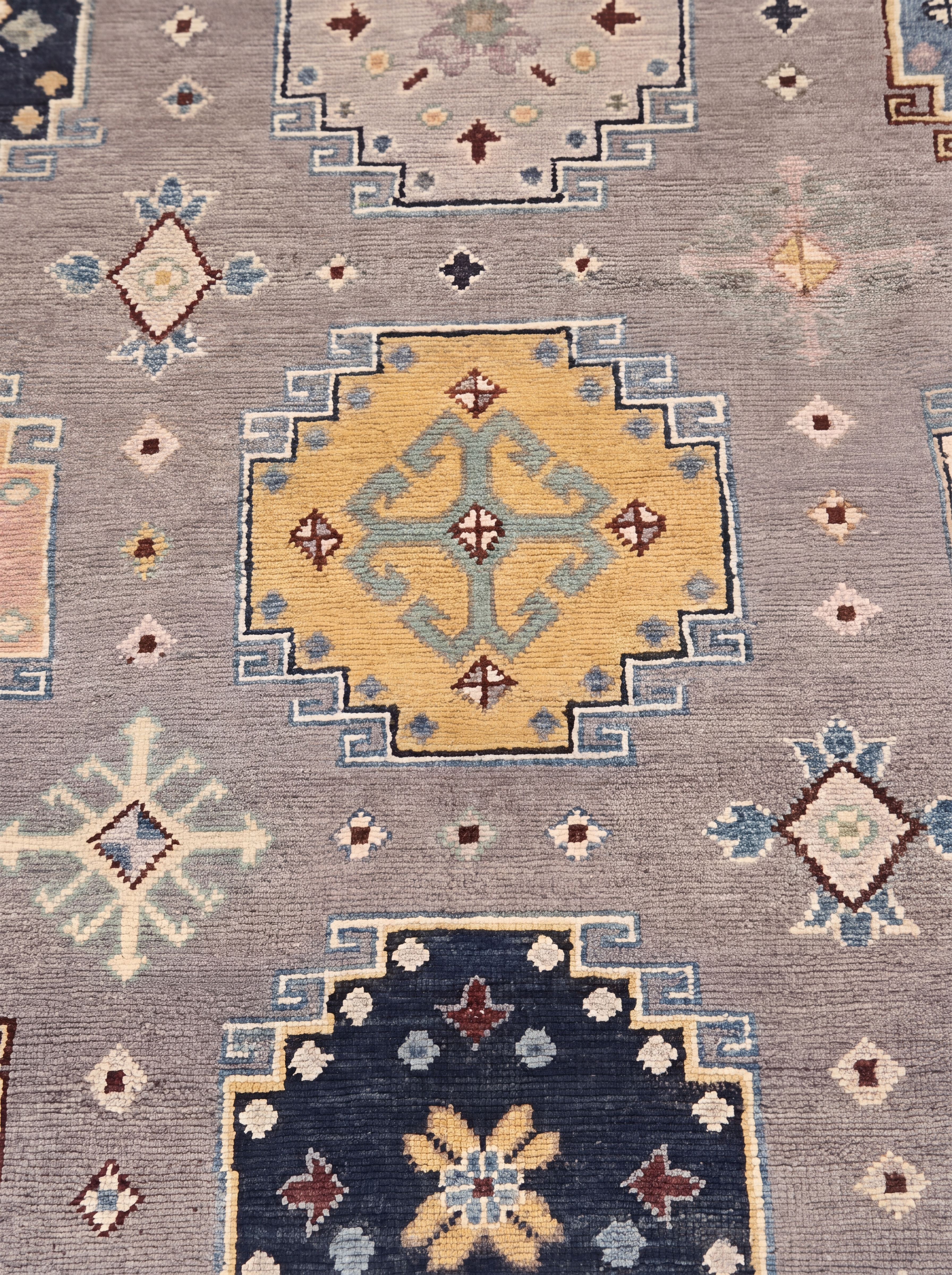 Kazak Compartmental Medallion Grey, Caucasian Kazak, Afghanistan (revival weave) tribal rug, in slate grey, Wool, 171 × 244 cm (5'7" × 8'0"), Nasim Carpets Malaysia — view 3
