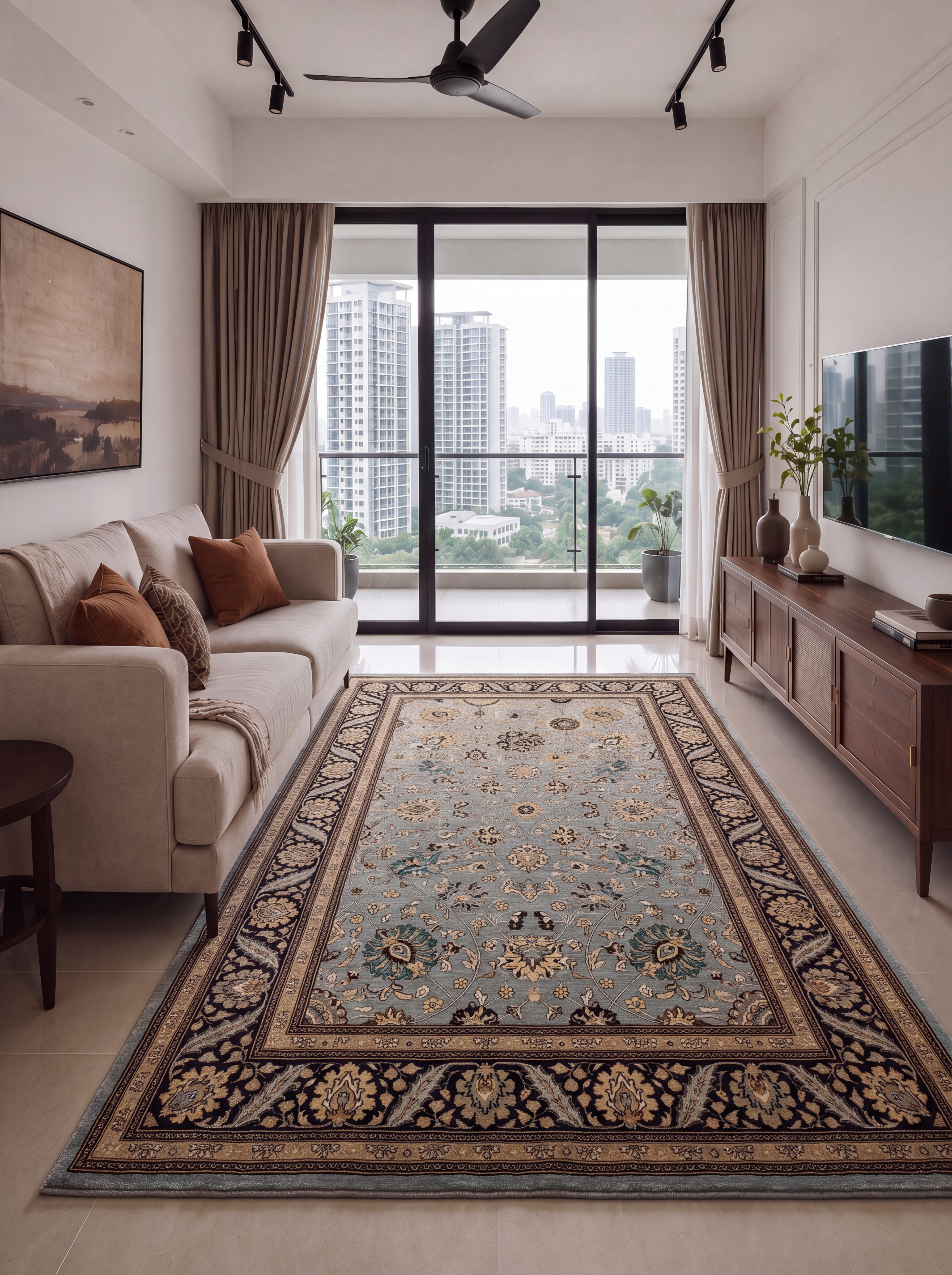 Qum All-Over Floral Steel Blue, Qum, Iran persian rug, in steel blue, Wool, 213 × 305 cm (7'0" × 10'0"), Nasim Carpets Malaysia — view 3