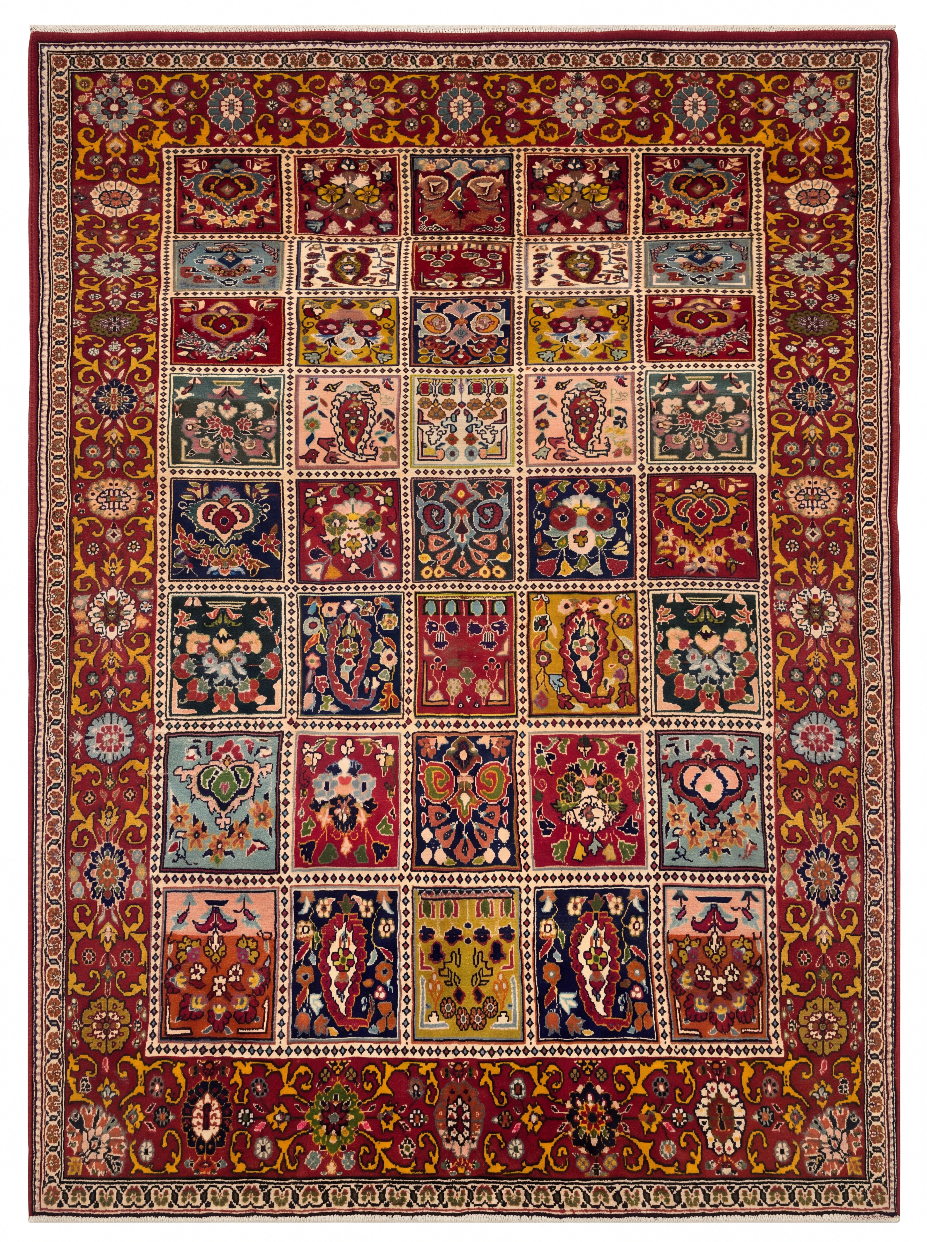 Bakhtiari Panel Garden Multicolour, Chahar Mahal va Bakhtiari, Iran persian rug, in madder red, Wool, 137 × 213 cm (4'6" × 7'0"), Nasim Carpets Malaysia — view 1