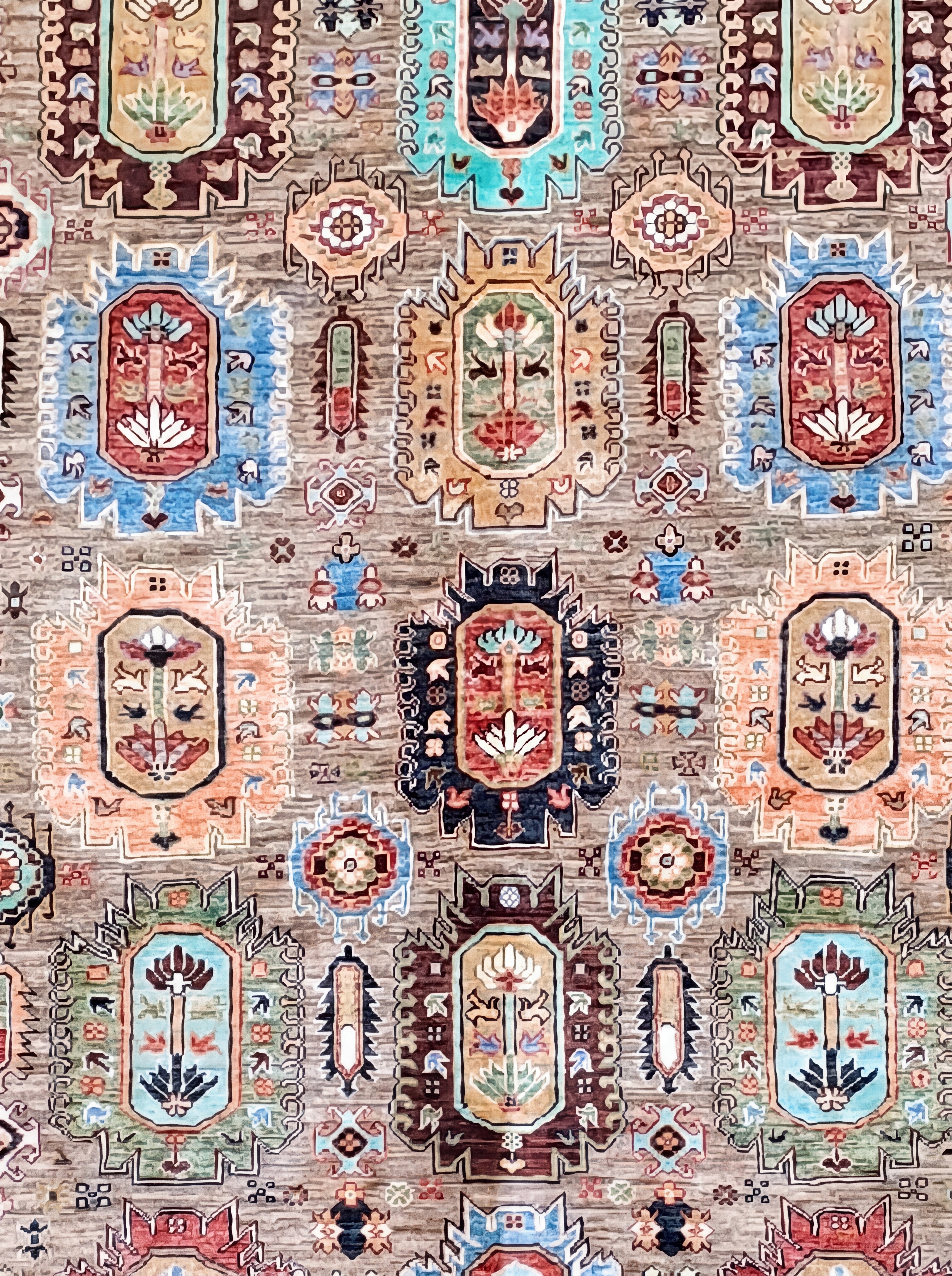 Afghan Mamluk Compartmental Multicolor, Afghanistan (Mamluk Revival style, likely woven in Kabul or Kunduz region) persian rug, in warm taupe, Wool, 245 × 319 cm (8'0" × 10'6"), Nasim Carpets Malaysia — view 3