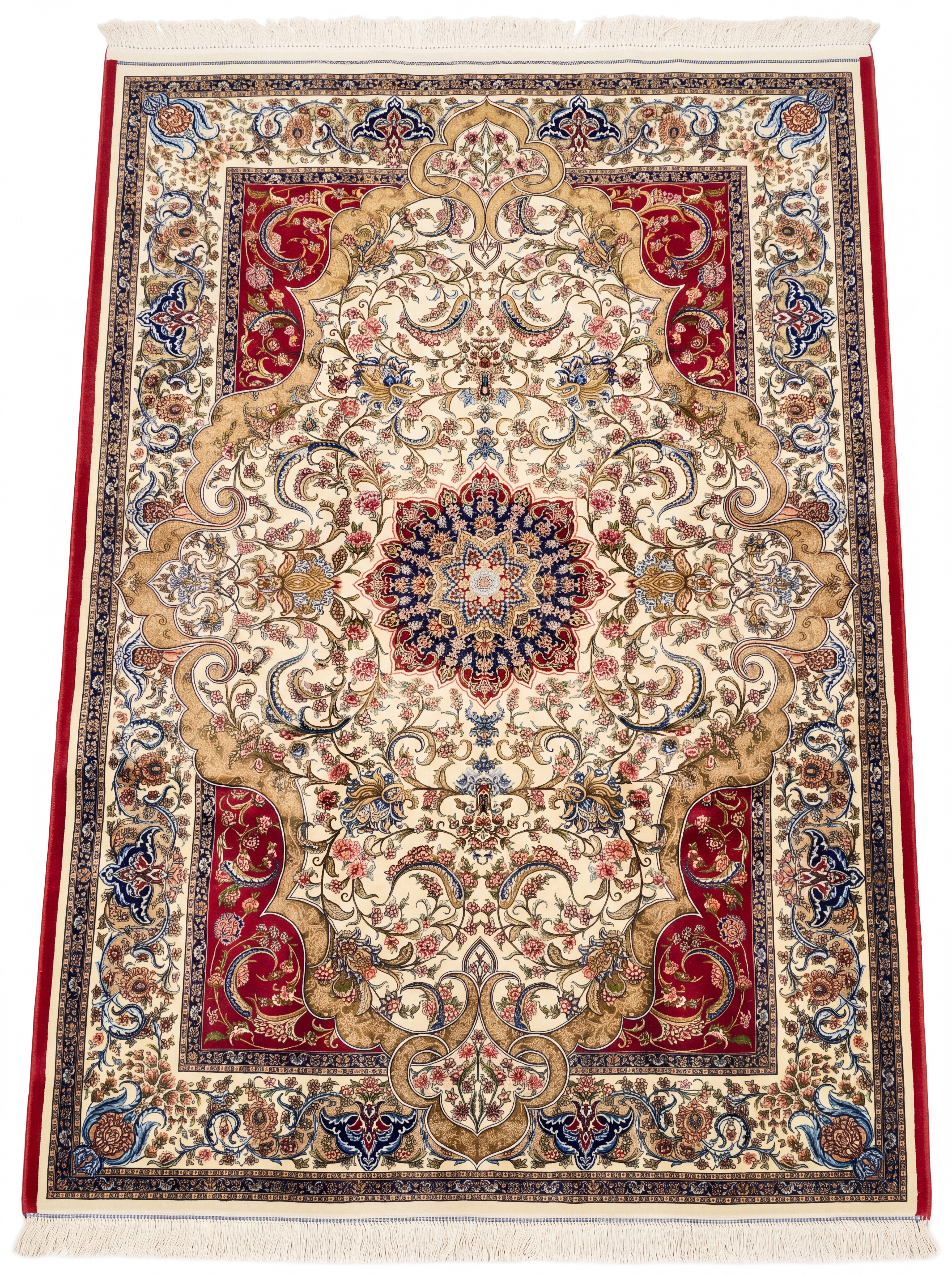 Isfahan Medallion Ivory Red, Isfahan, Iran bespoke rug, in ivory, Bamboo Silk, 91 × 152 cm (3'0" × 5'0"), Nasim Carpets Malaysia — view 1
