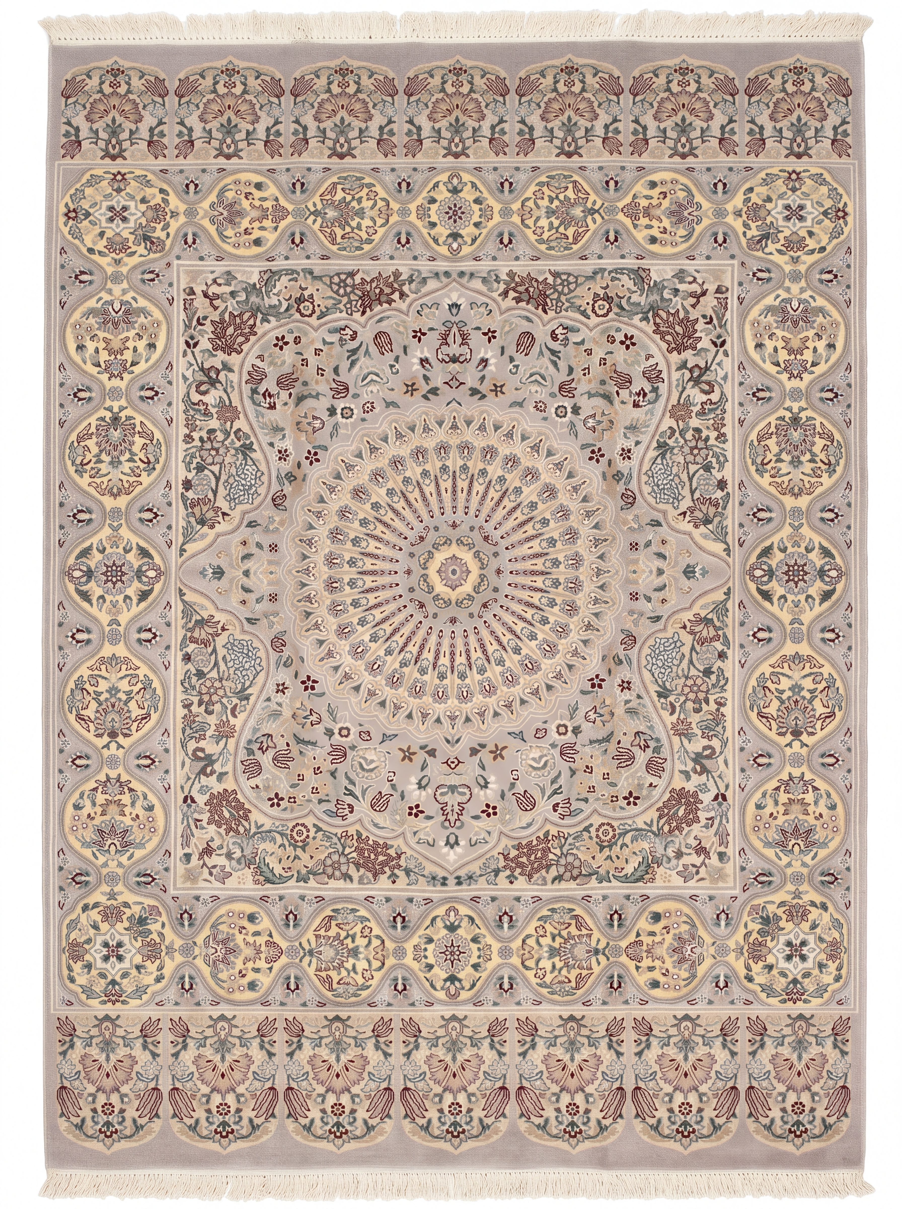 Nain Medallion Dome Silver Ivory, Nain, Isfahan Province, Iran persian rug, in silver grey, Wool, 152 × 244 cm (5'0" × 8'0"), Nasim Carpets Malaysia — view 1