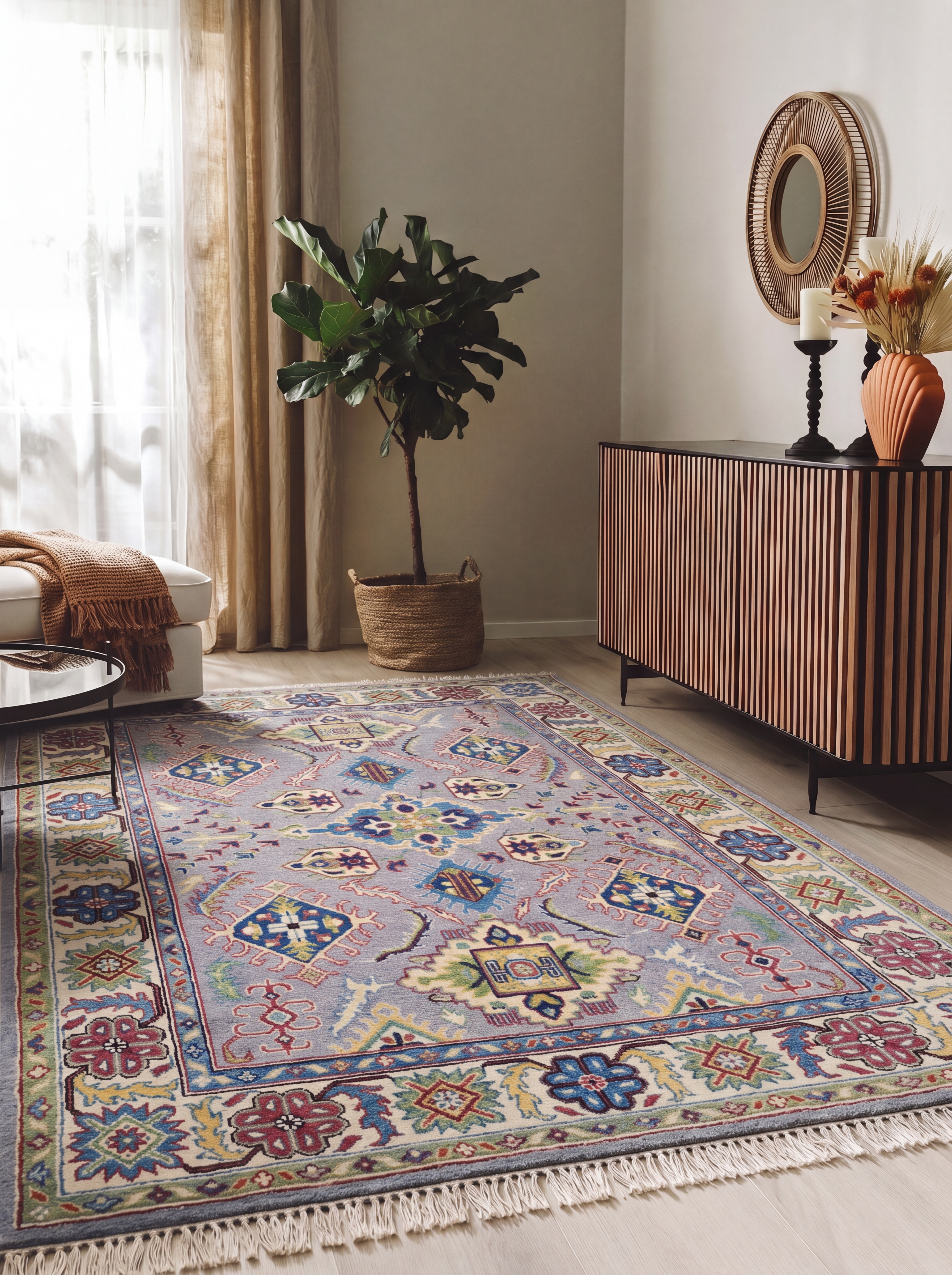 Kazak All-Over Slate Blue, Kazak, Caucasus (Afghan interpretation) tribal rug, in slate blue, Wool, 203 × 149 cm (6'8" × 4'11"), Nasim Carpets Malaysia — view 2