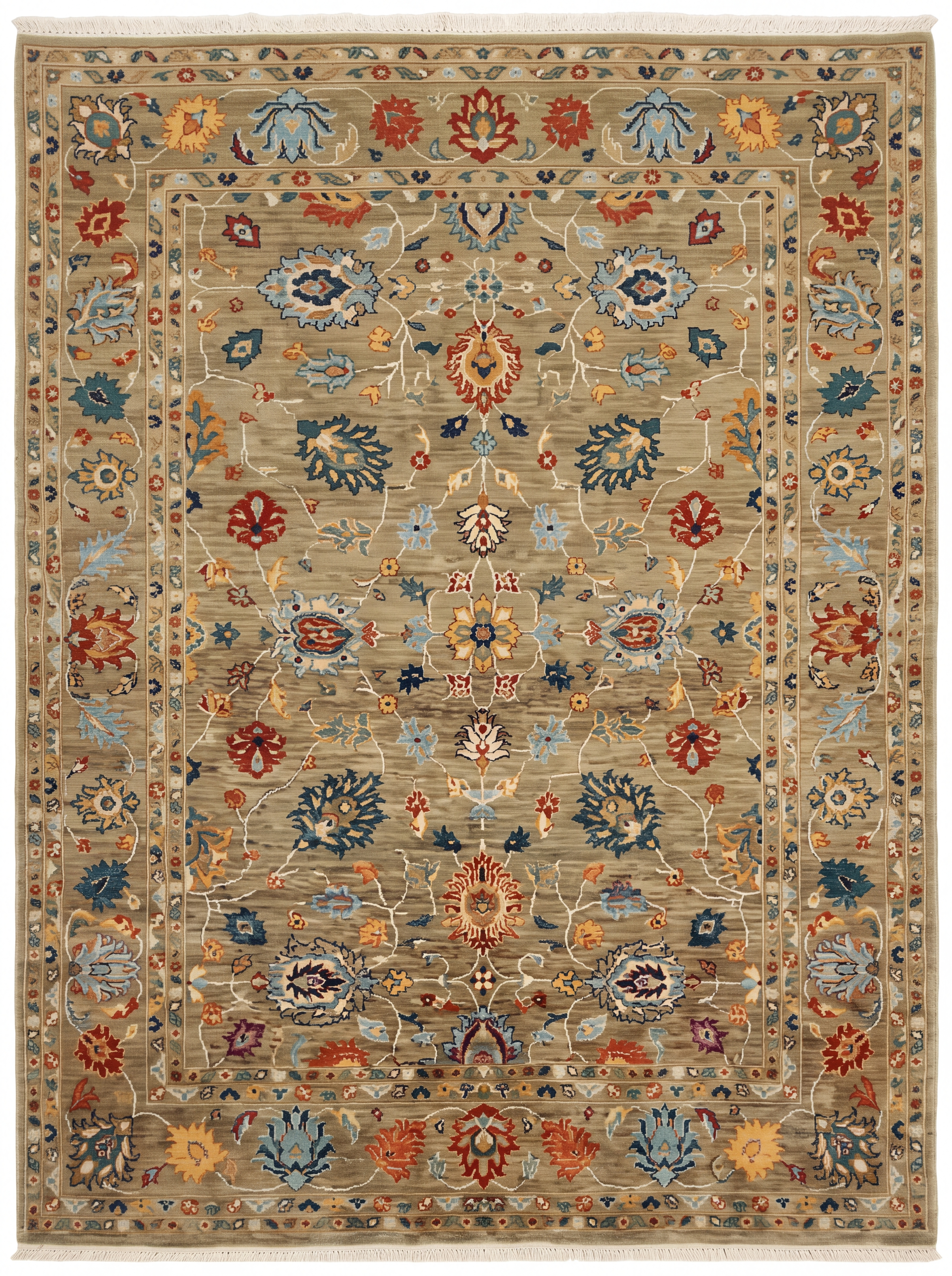 Afghan Mamluk Chobi All-Over Sage, Afghanistan (Chobi / Peshawar tradition) tribal rug, in sage green, Wool, 152 × 213 cm (5'0" × 7'0"), Nasim Carpets Malaysia — view 1