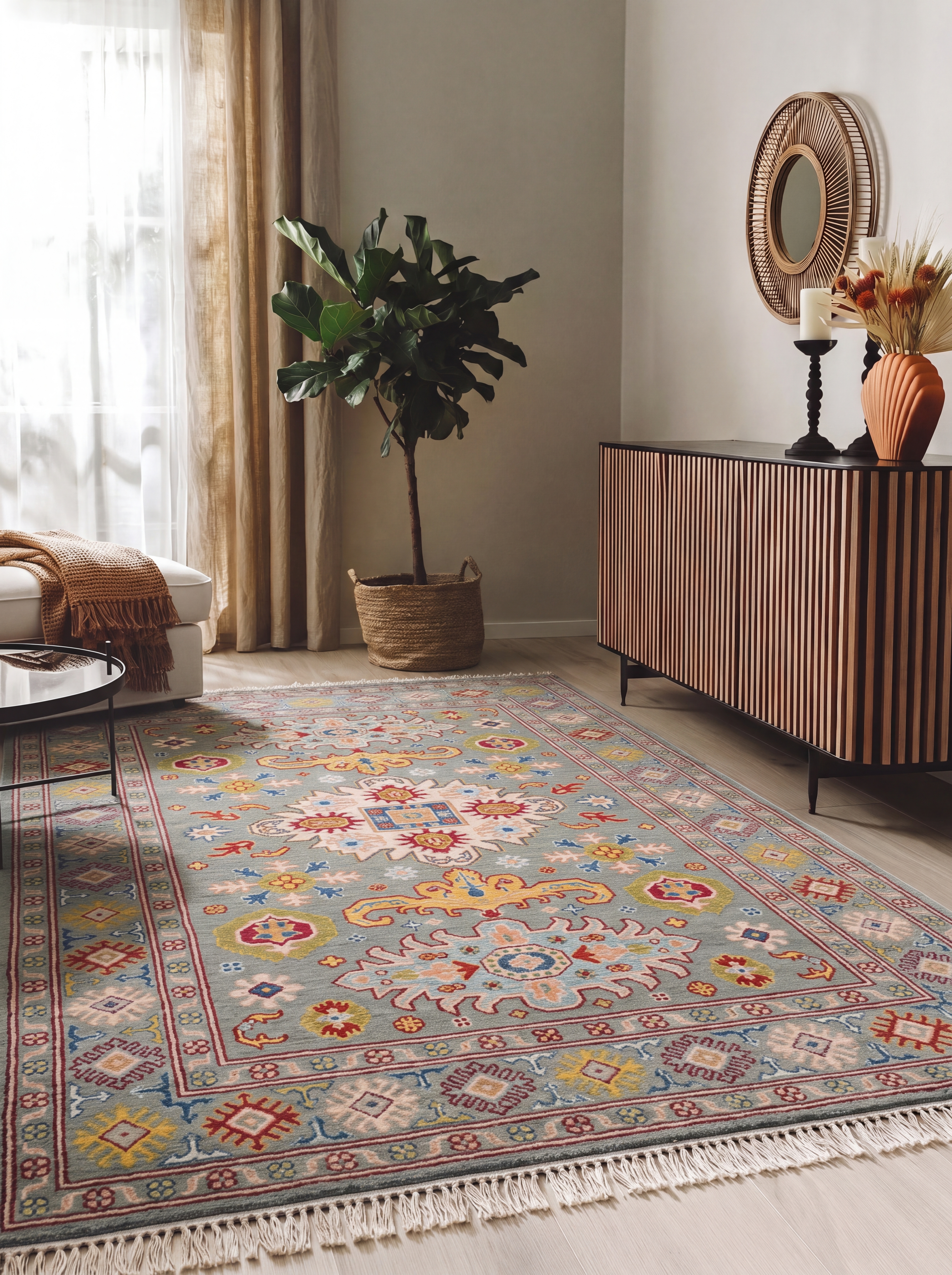 Kazakh Medallion Grey, kazakhstan tribal rug, in slate grey, Wool, 154 × 200 cm (5'1" × 6'7"), Nasim Carpets Malaysia — view 2