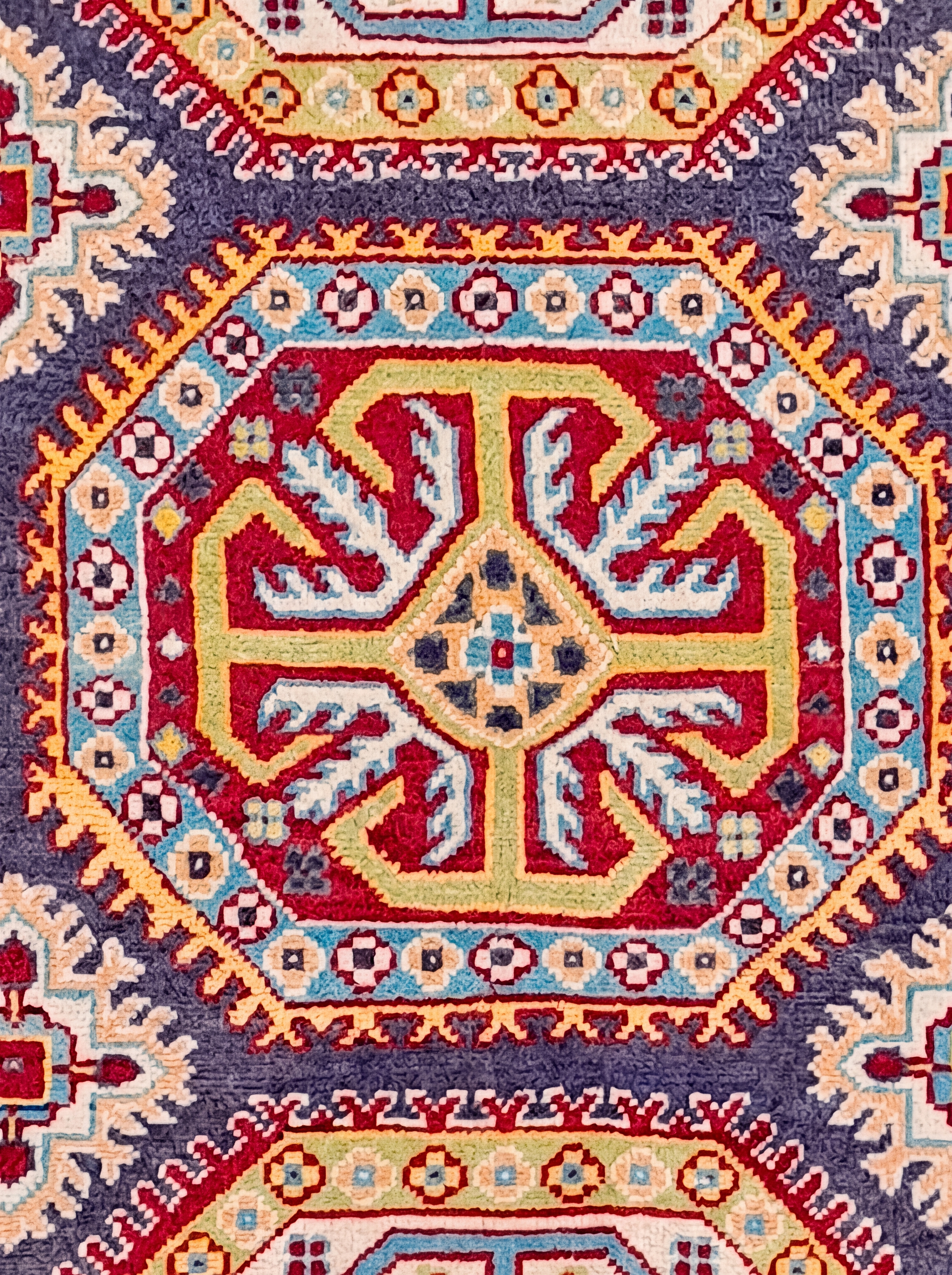 Kazakh Triple Medallion Indigo Red, Kazakh-style, Afghanistan (Afghan-Kazakh revival weaving) tribal rug, in indigo blue, Wool, 178 × 126 cm (5'10" × 4'2"), Nasim Carpets Malaysia — view 3