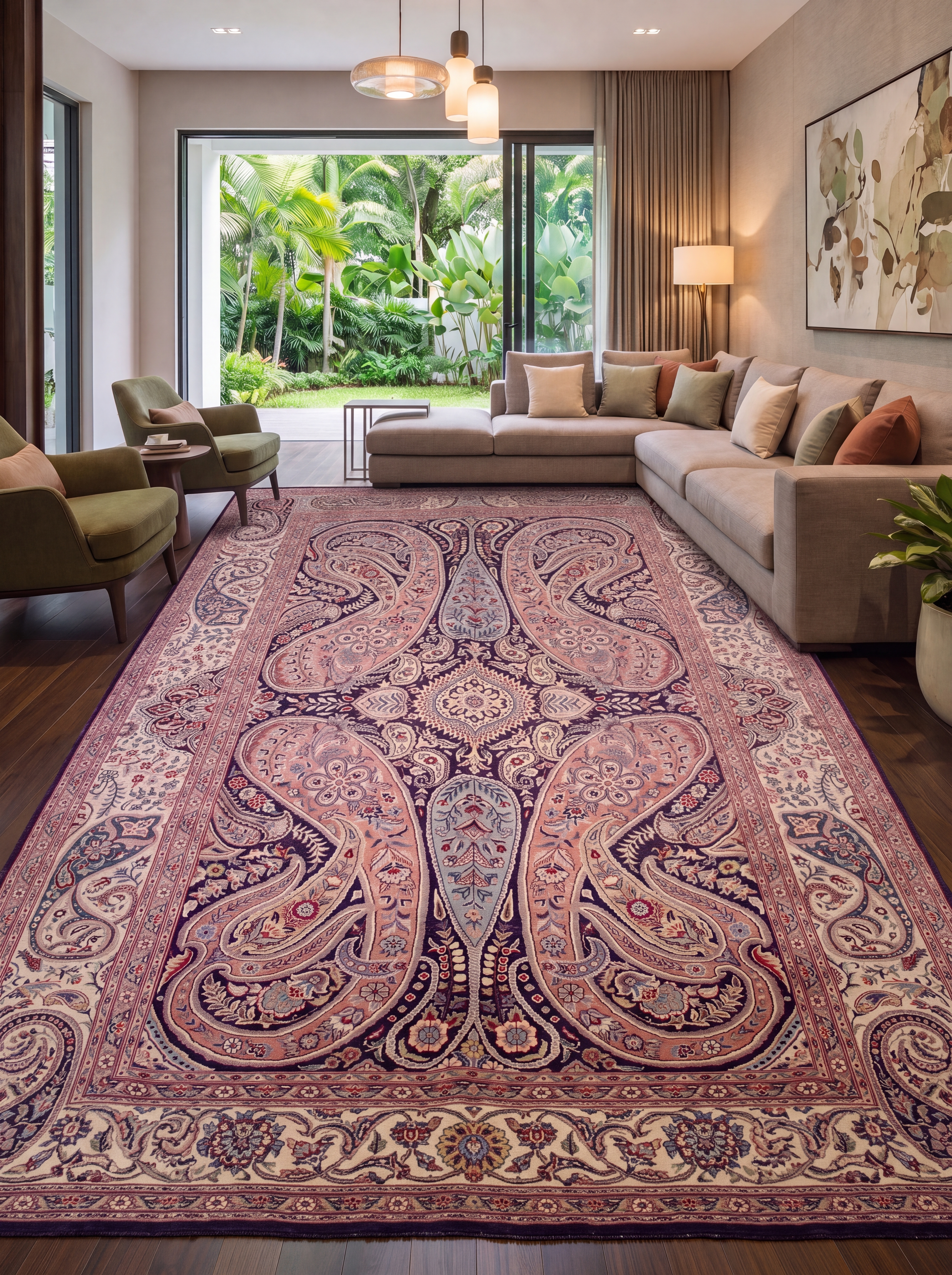 Kerman Boteh Paisley Rose Ivory, Pakistan persian rug, in dusty rose, Wool, 183 × 274 cm (6'0" × 9'0"), Nasim Carpets Malaysia — view 2