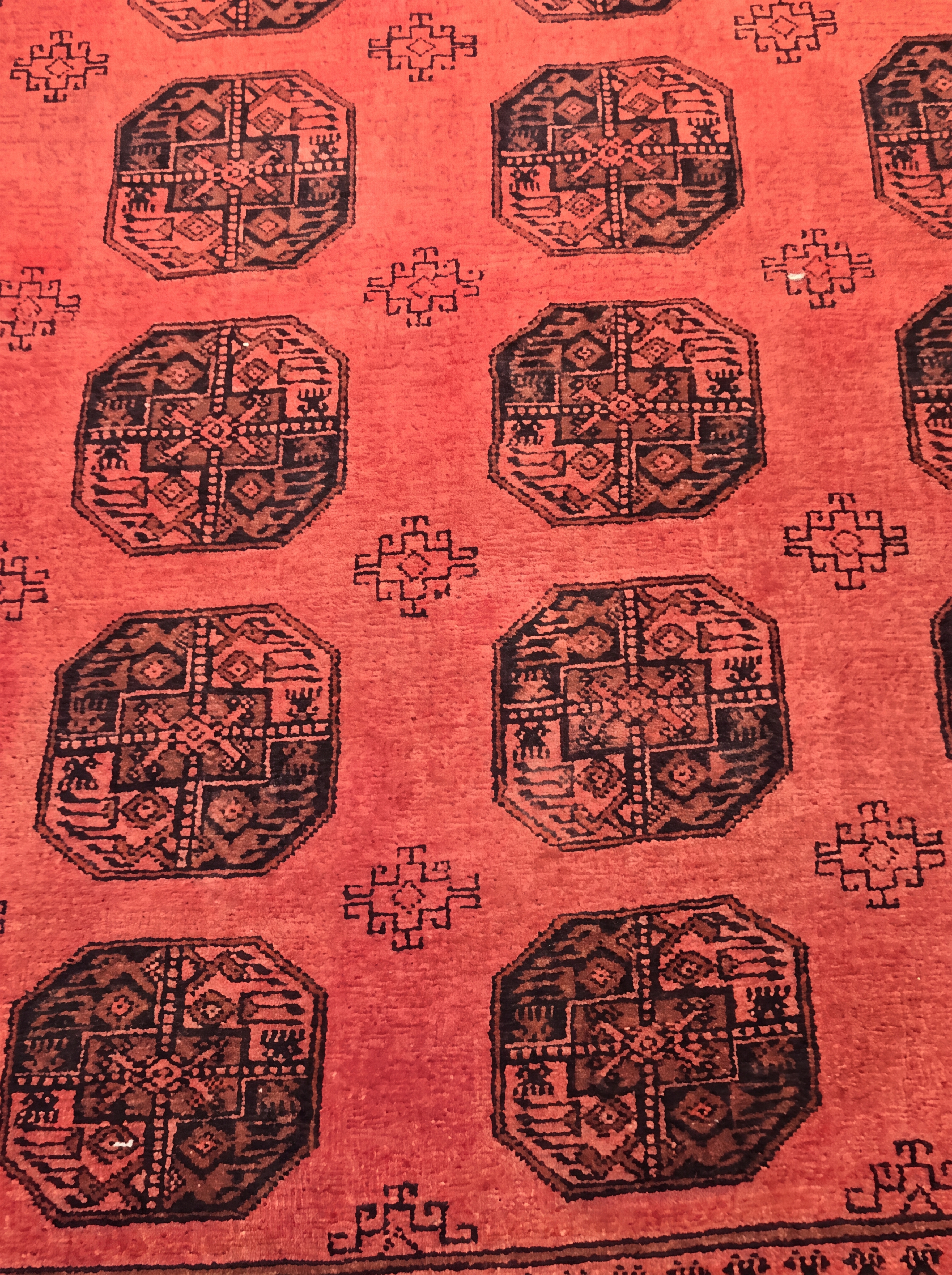 Afghan Bokhara Elephant Foot Red, Northern Afghanistan (Turkmen diaspora weaving tradition, likely Kunduz or Andkhoy region) tribal rug, in madder red, Wool, 204 × 283 cm (6'8" × 9'3"), Nasim Carpets Malaysia — view 4